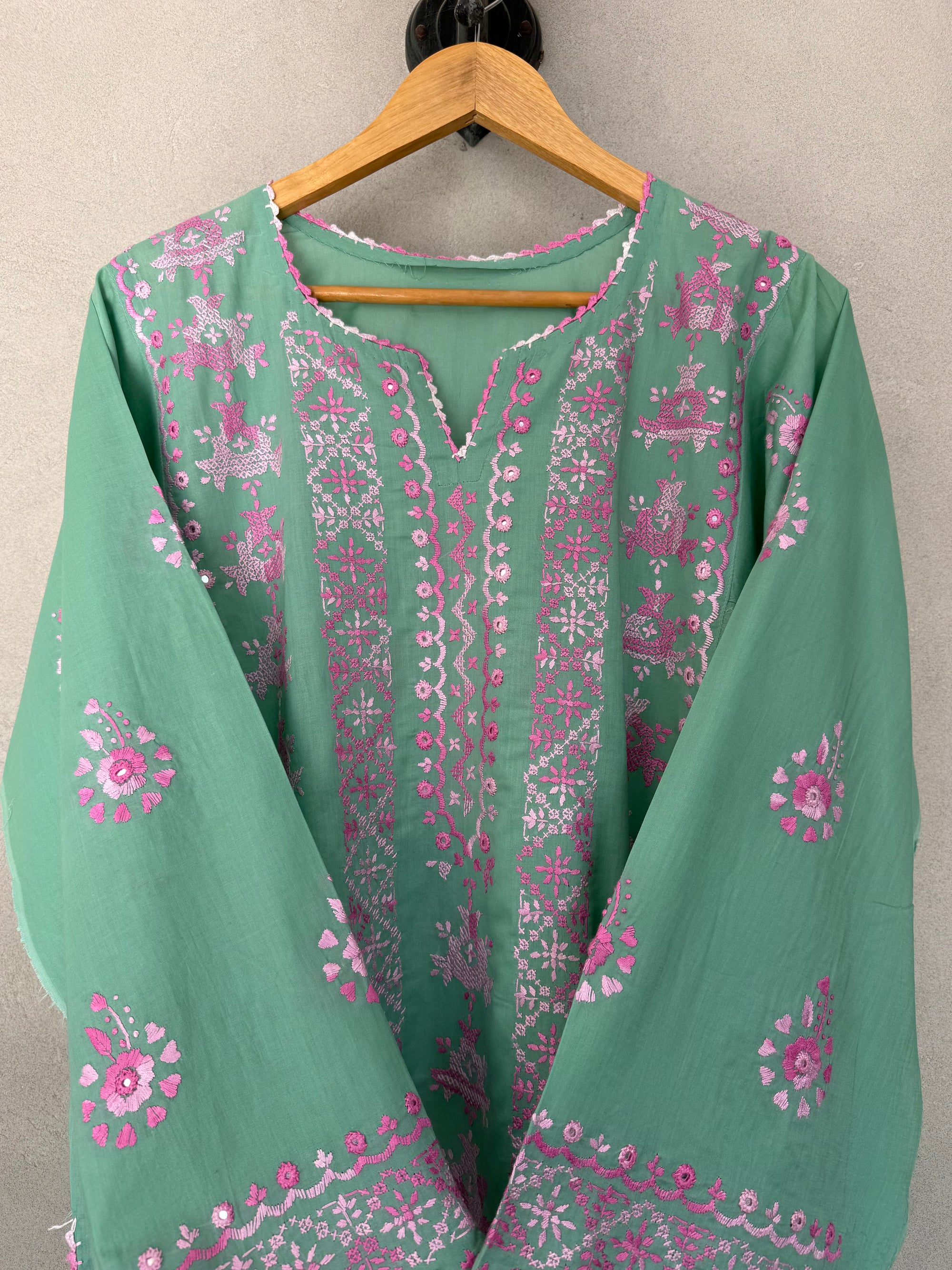 Multi coloured hand embroidered kurta