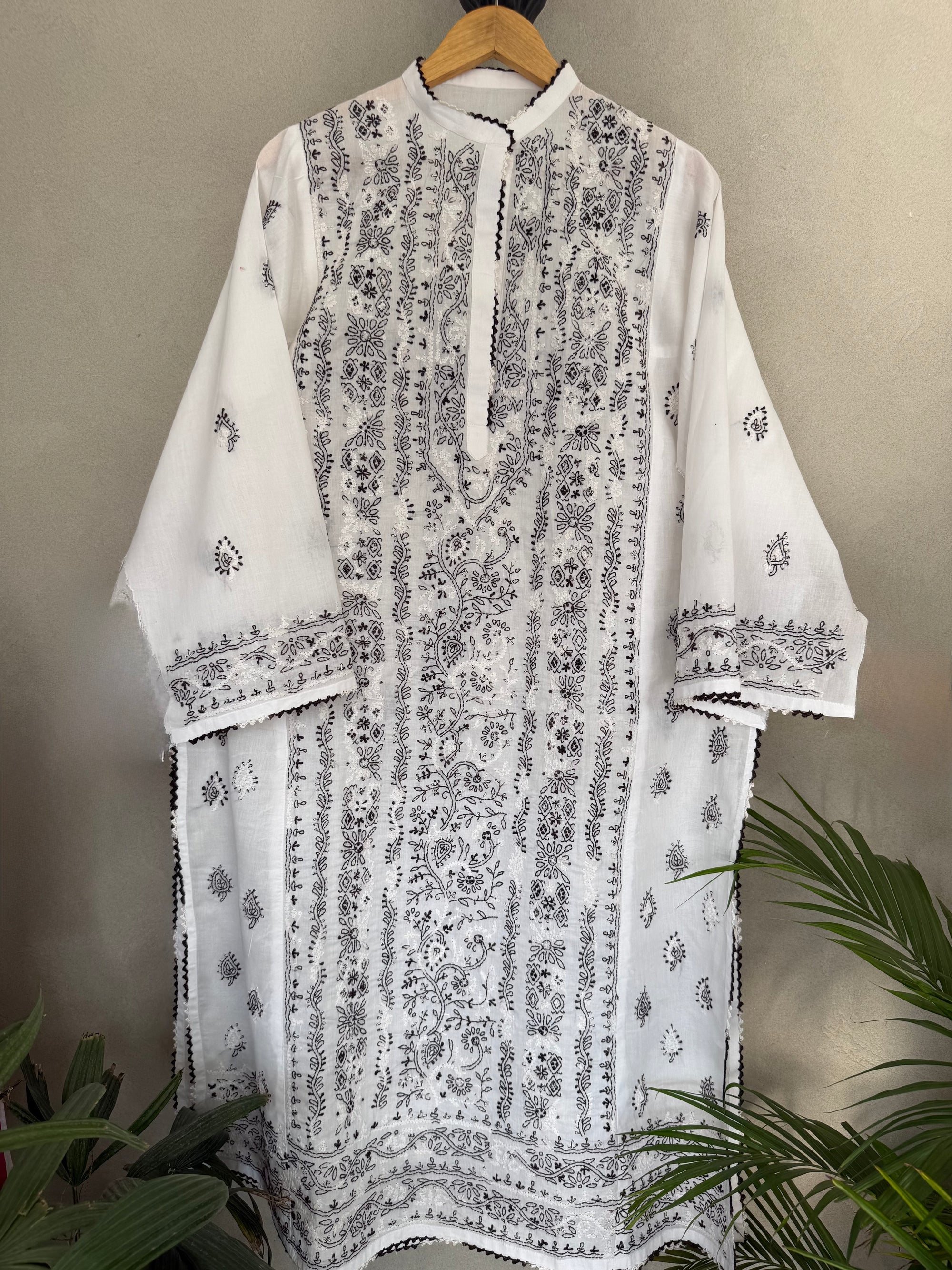 White & Black hand embroidered kurta