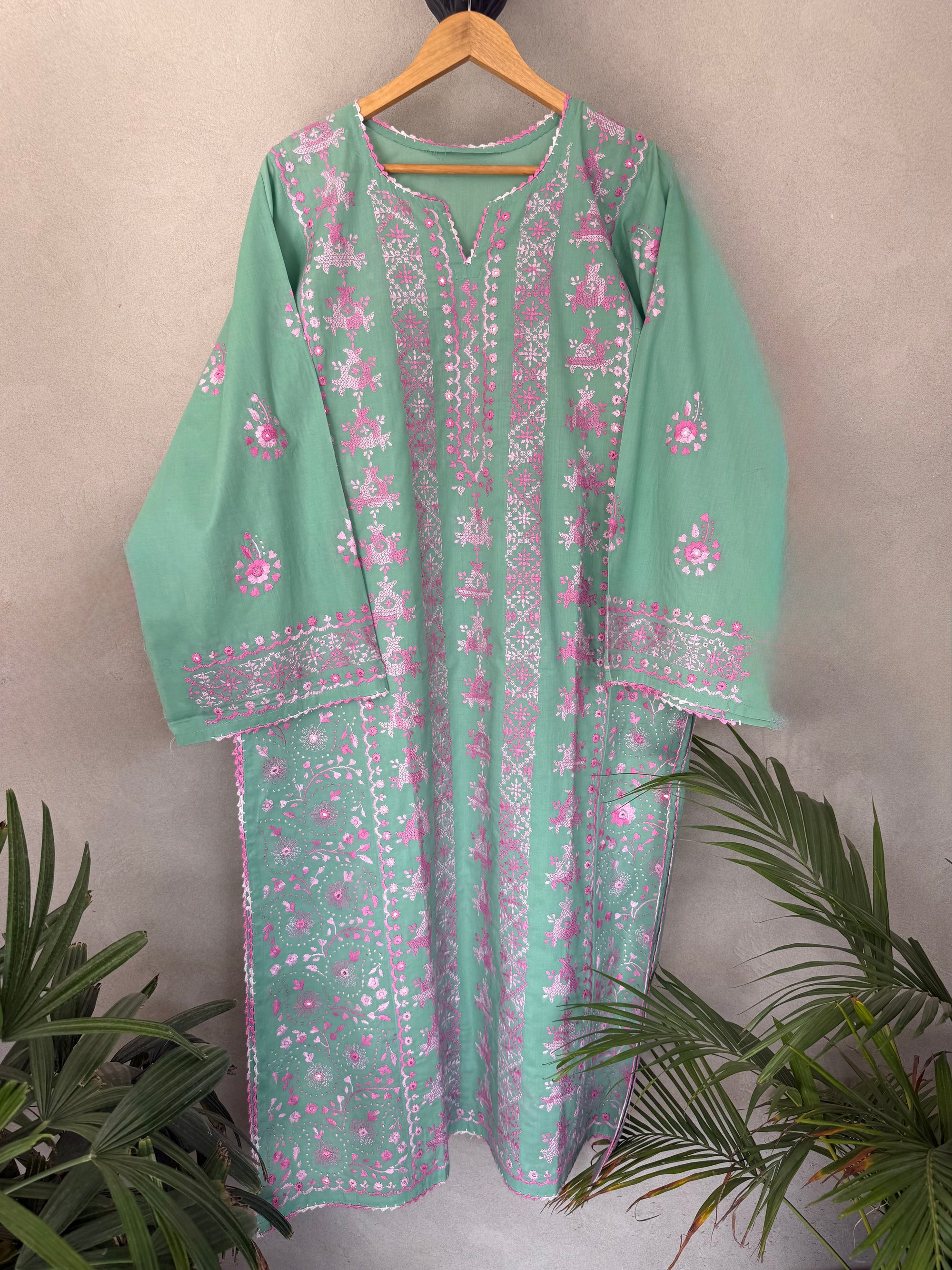 Multi coloured hand embroidered kurta