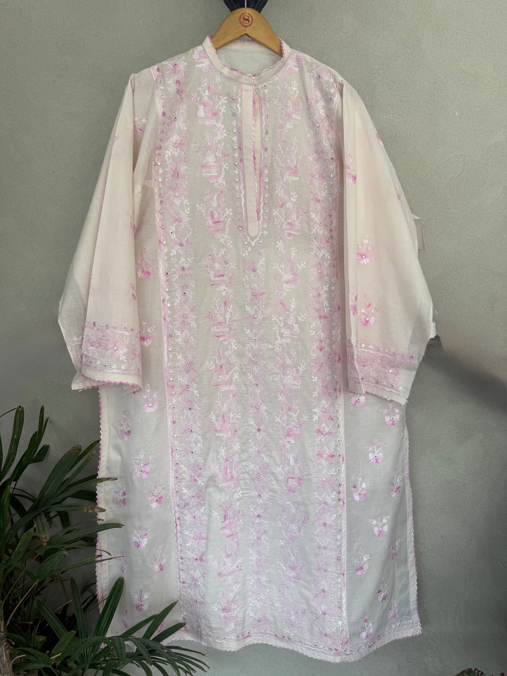 Powder Pink and pink embroidered kurta