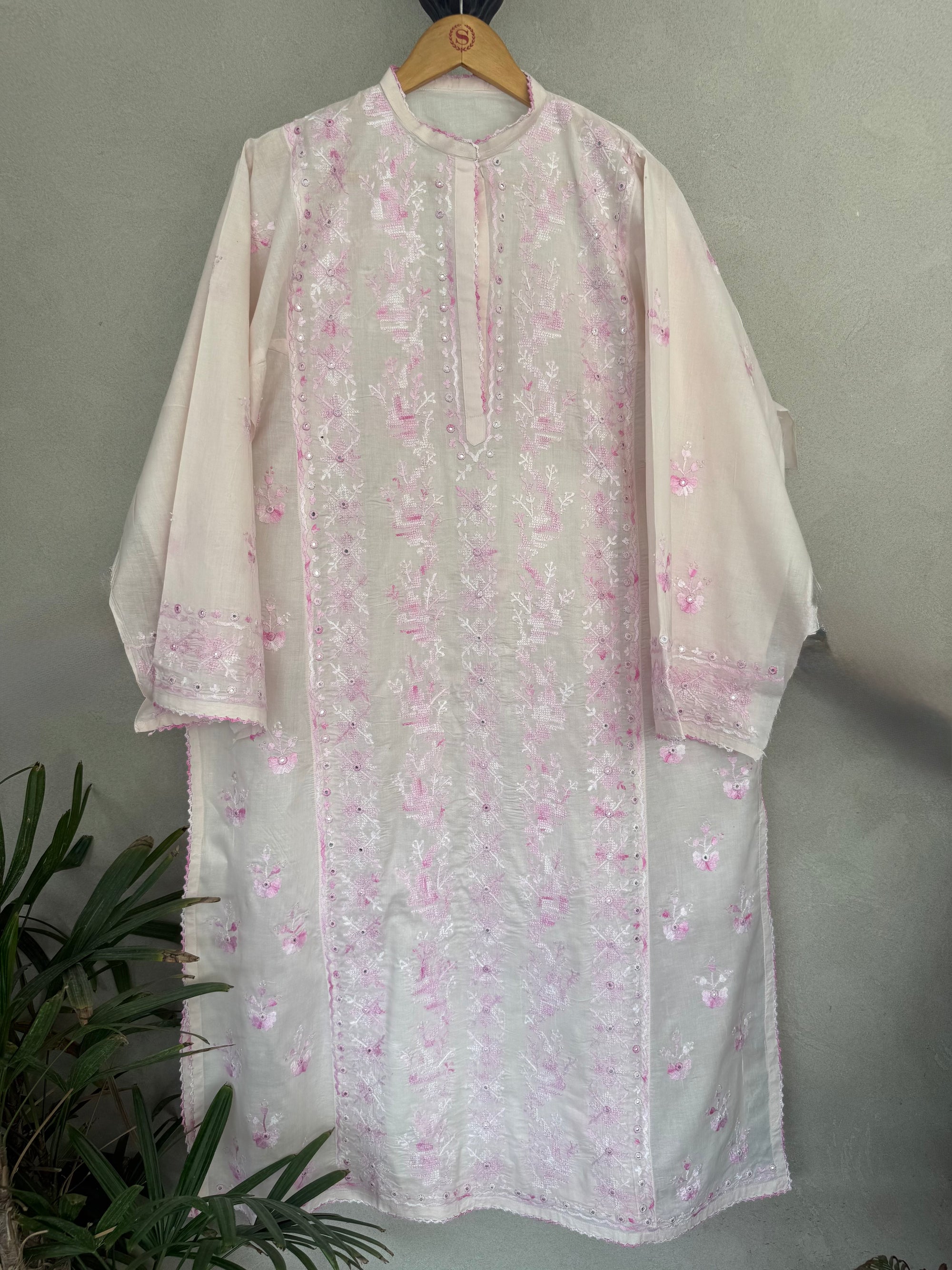 Powder Pink and pink embroidered kurta