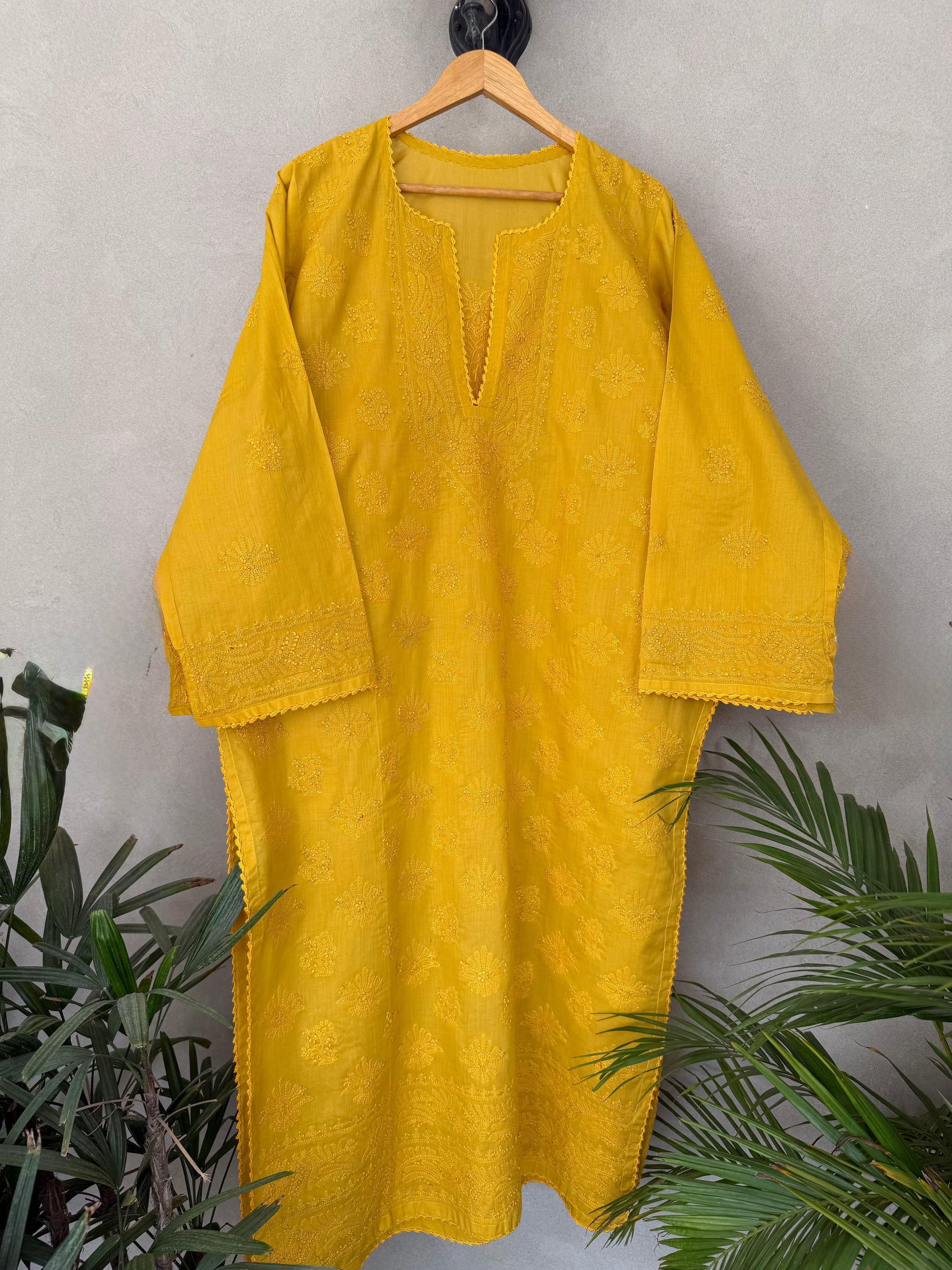 Yellow hand embroidered kurta