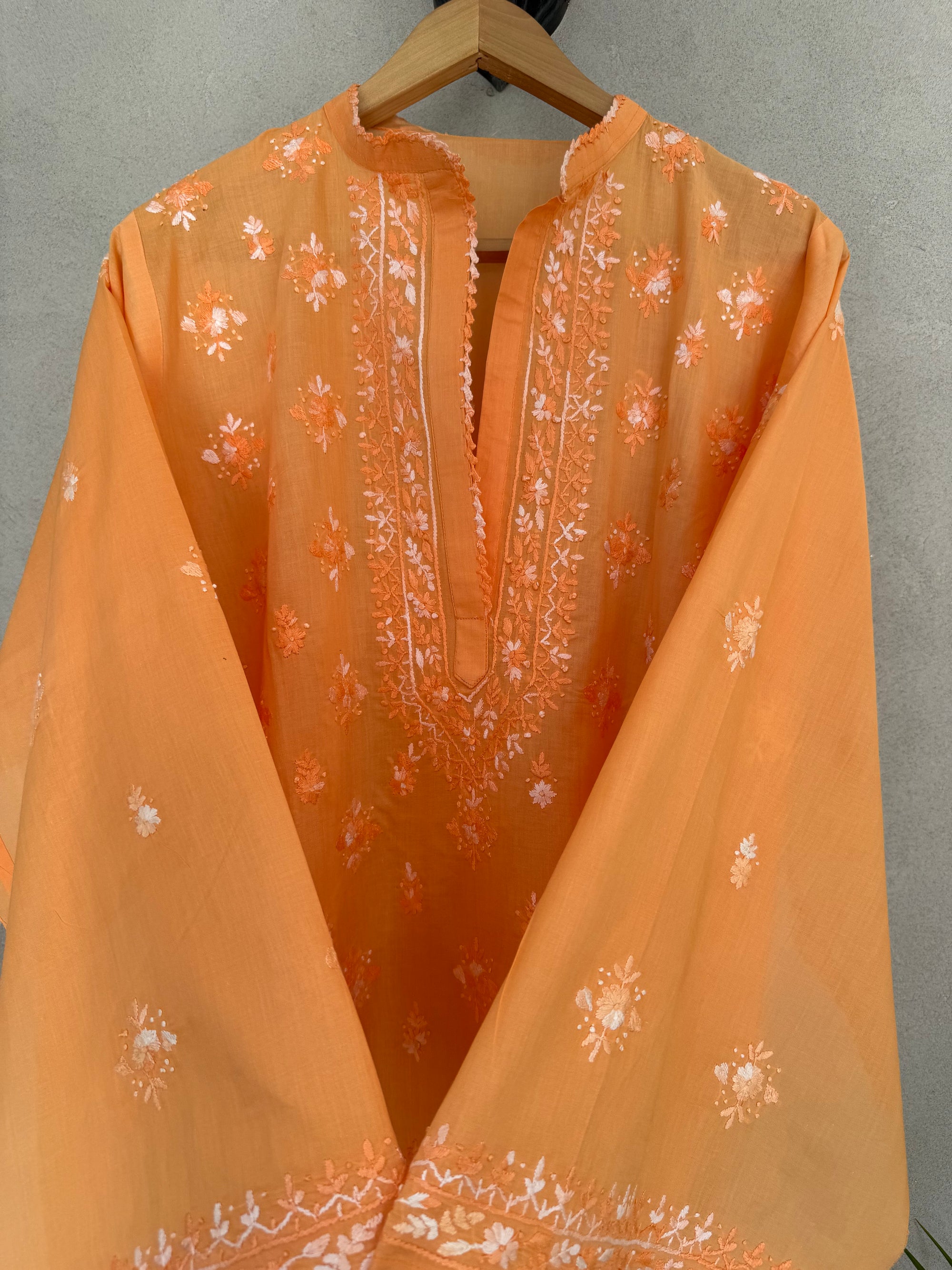 Orange hand embroidered kurta