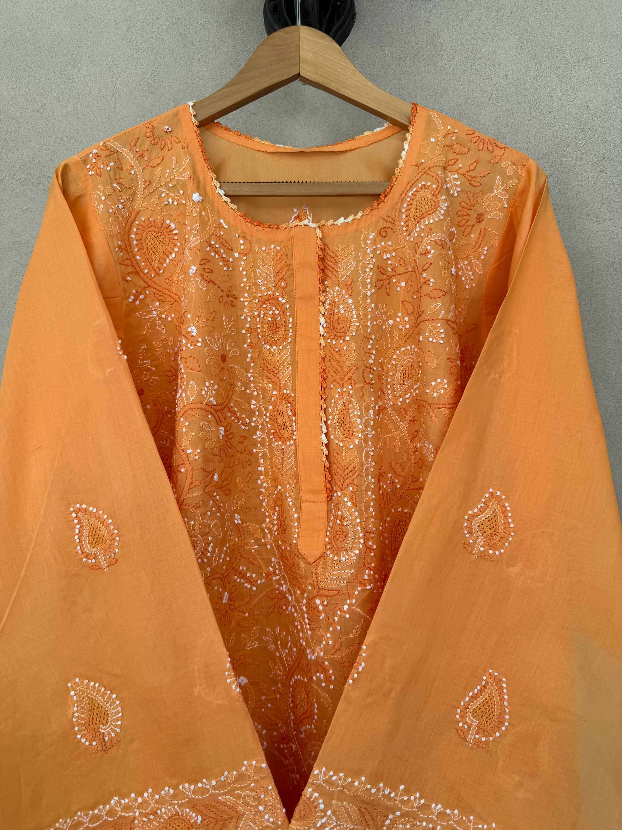 Orange hand embroidered kurta
