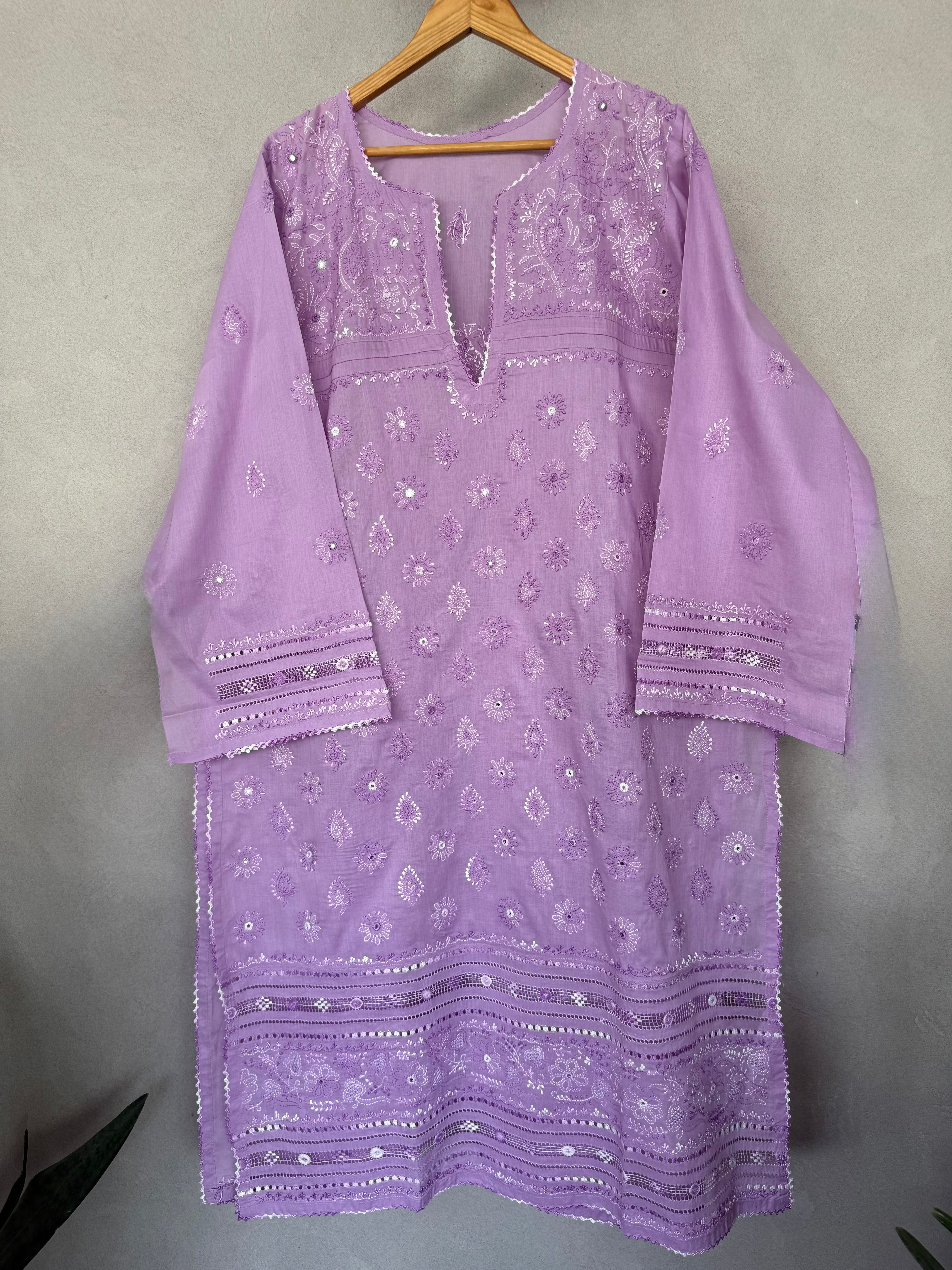 Purple and white tarkashi Kurta