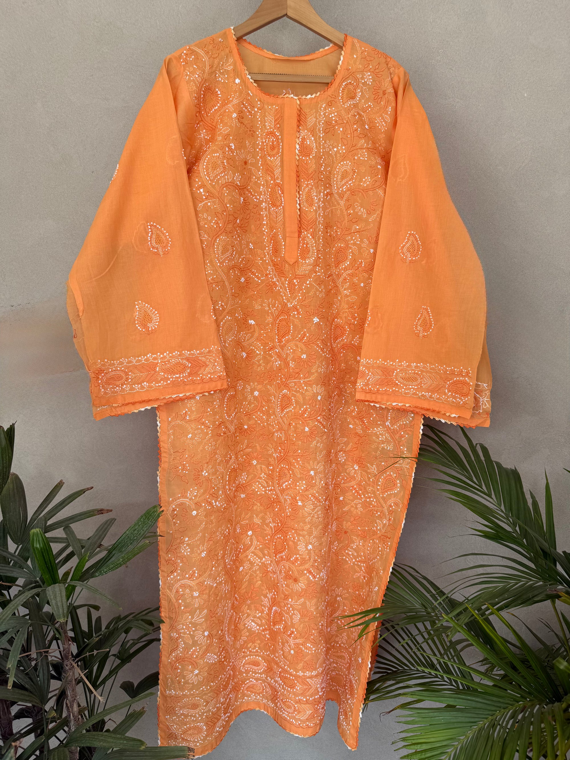Orange hand embroidered kurta