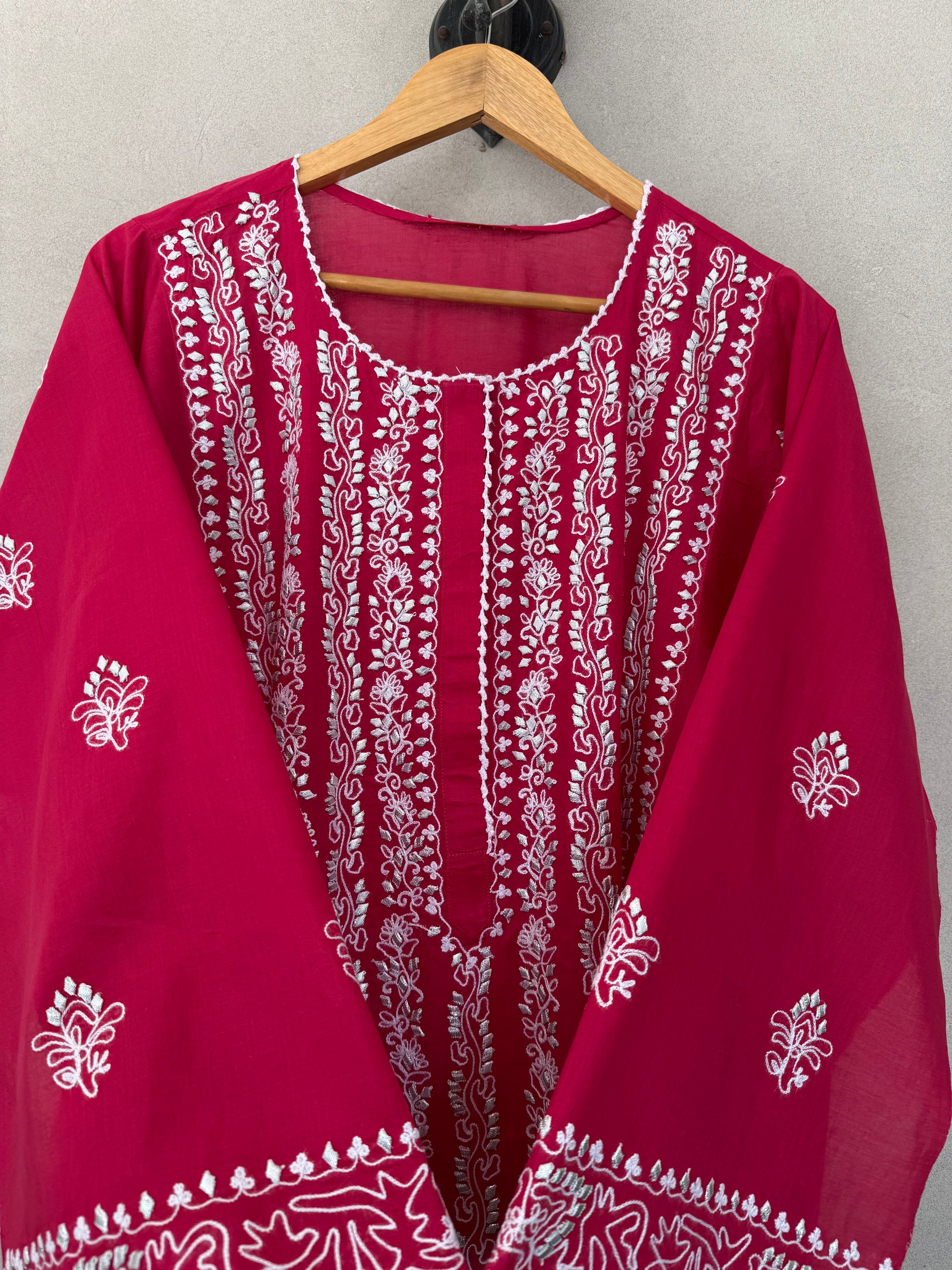 Reddish pink gota kurta
