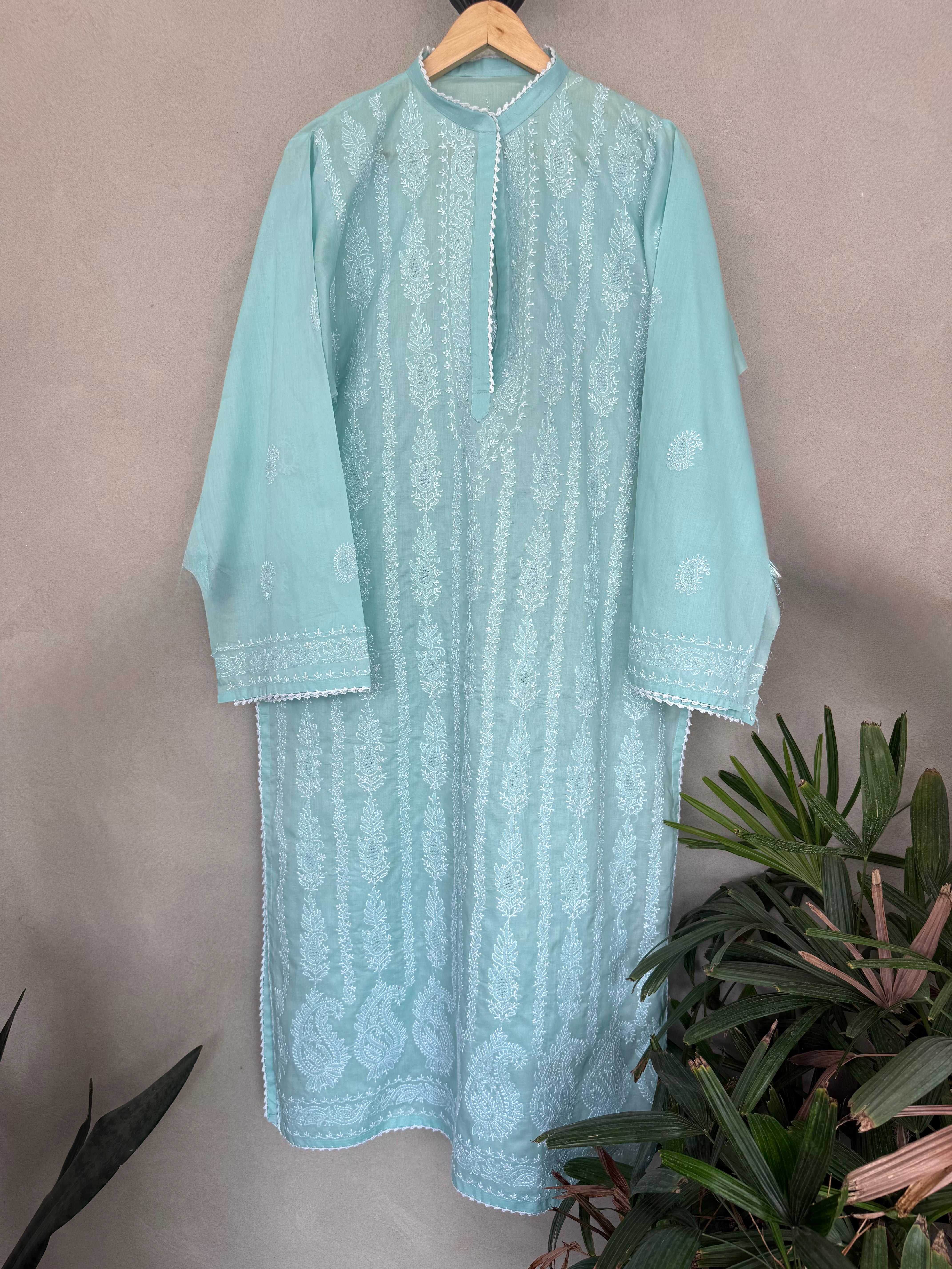 Sky blue hand embroidered kurta
