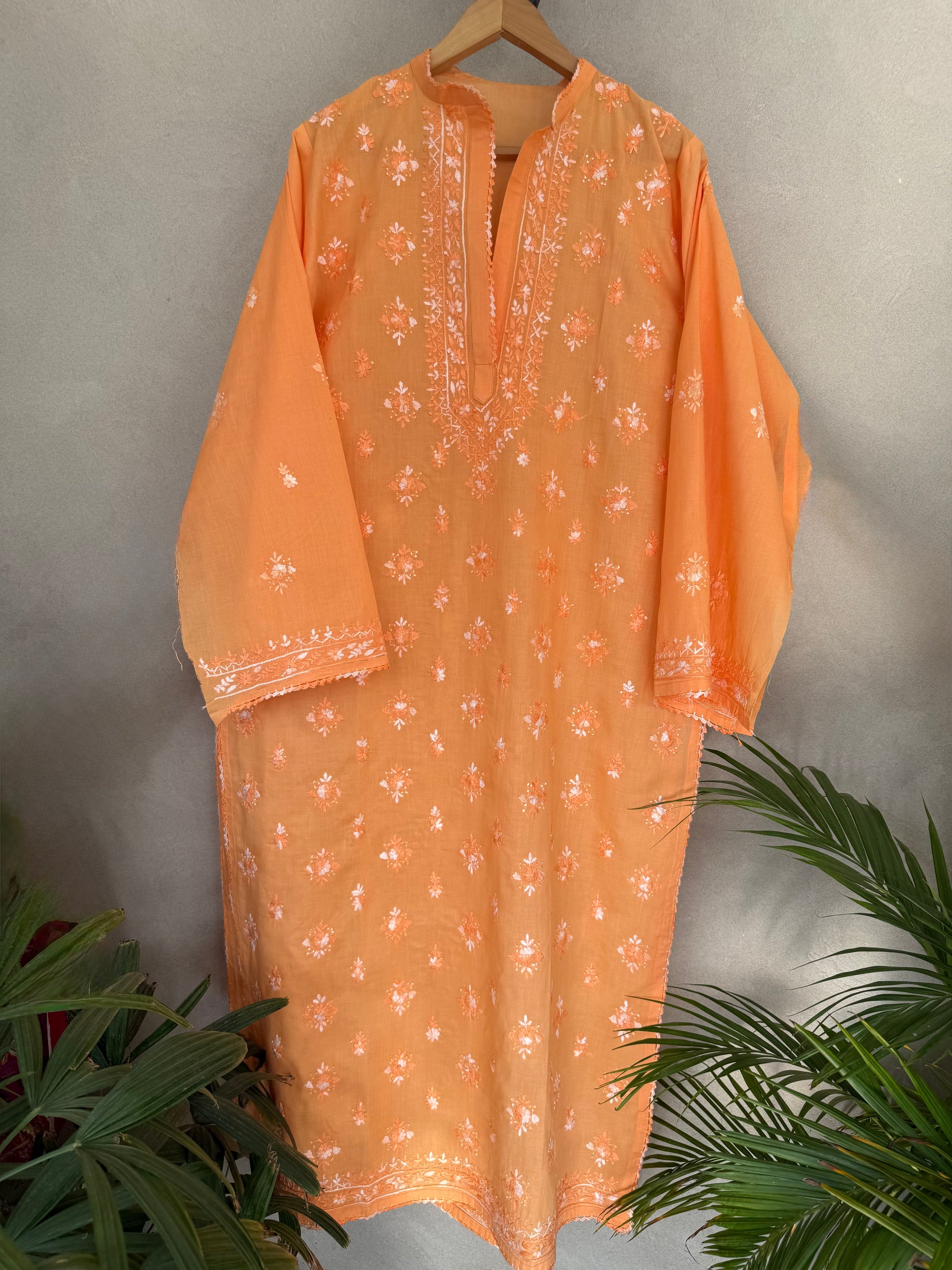 Orange hand embroidered kurta