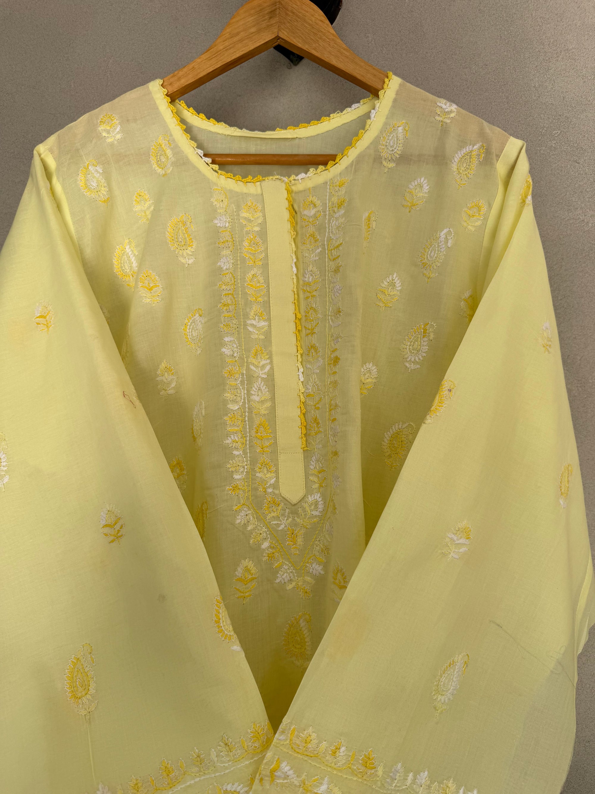 Yellow on yellow kashmiri embroidery