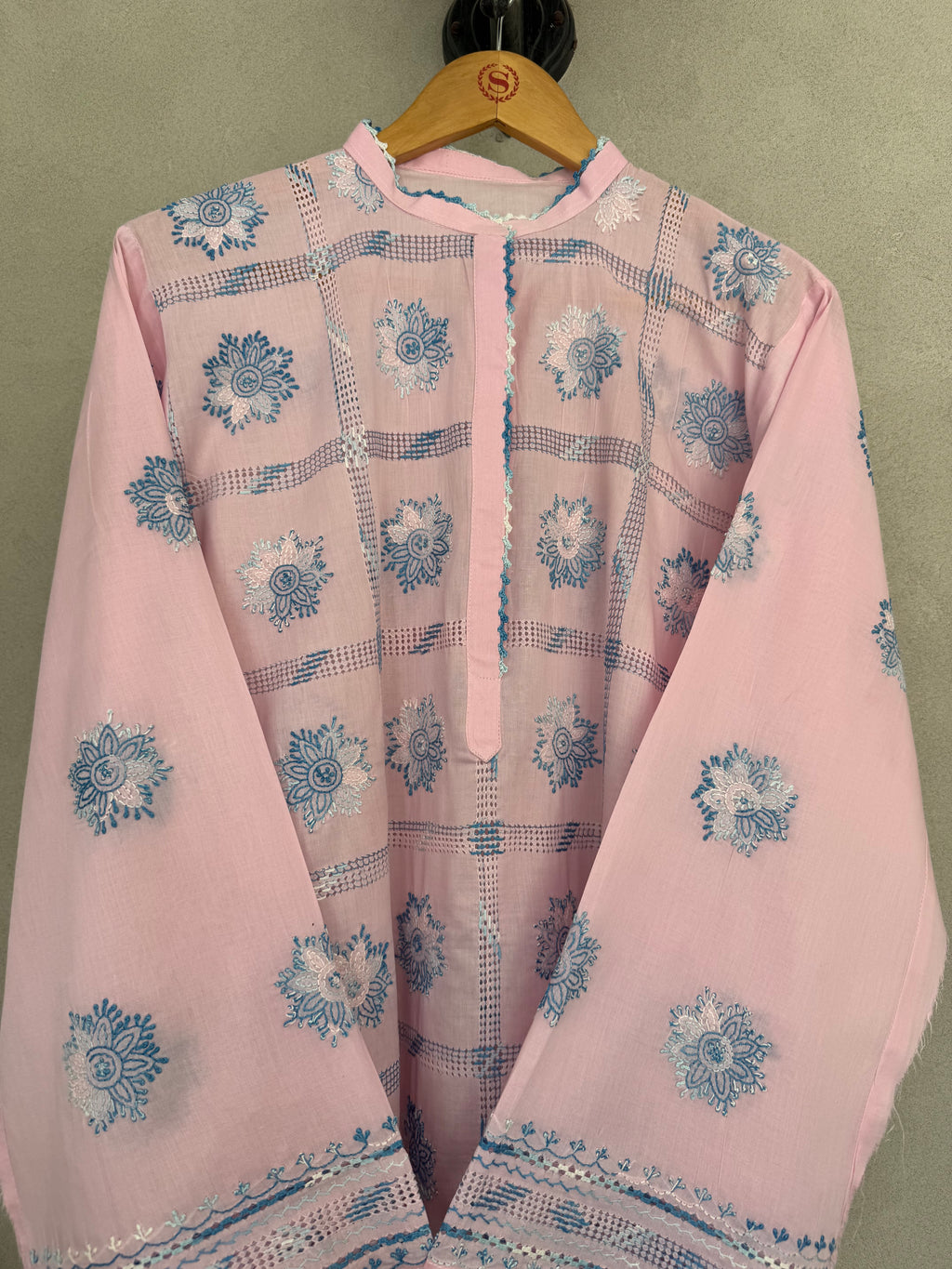 Pink and Blue Tarkashi Kurta