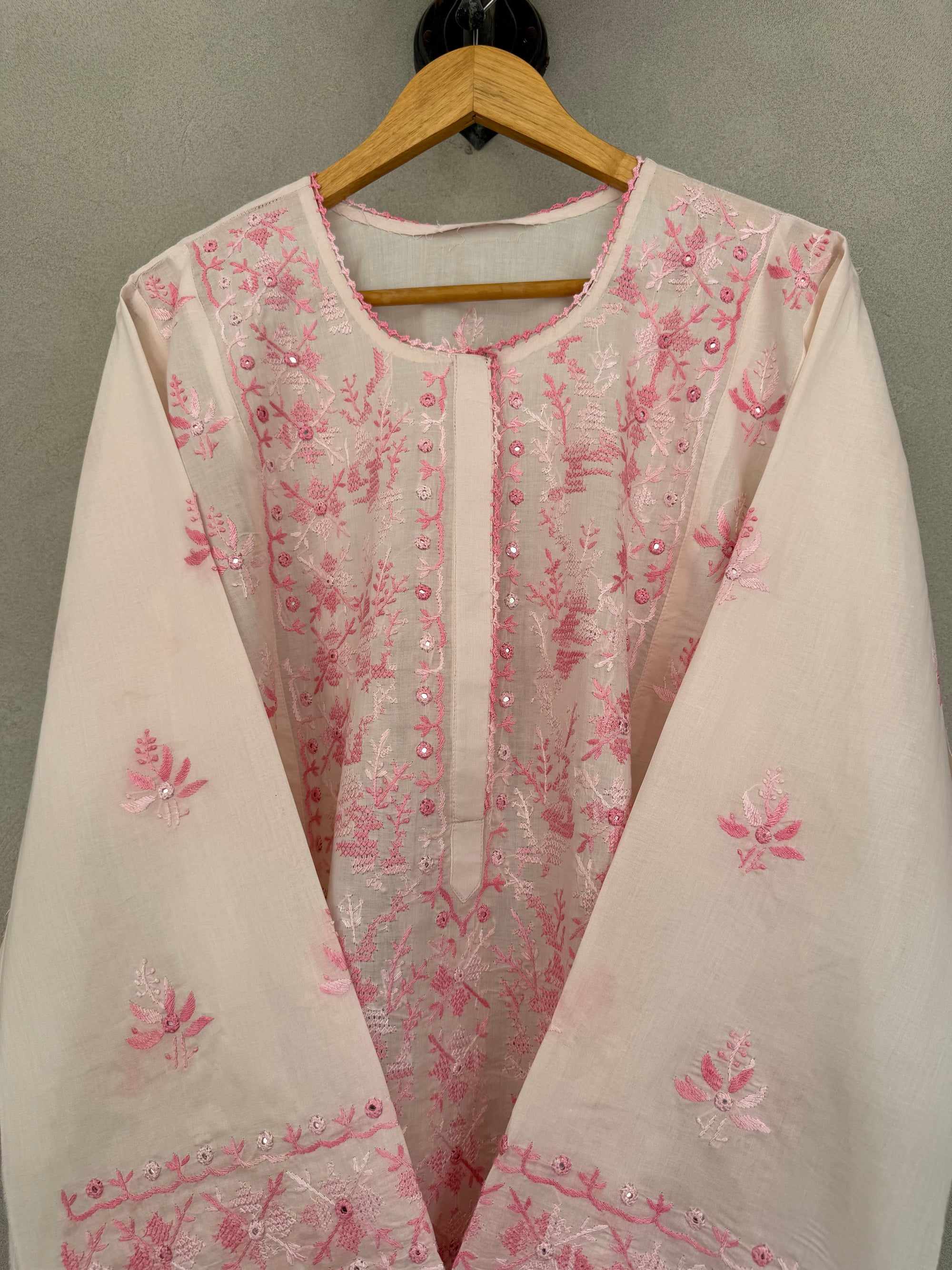 Pink on pink hand embroidered kurta