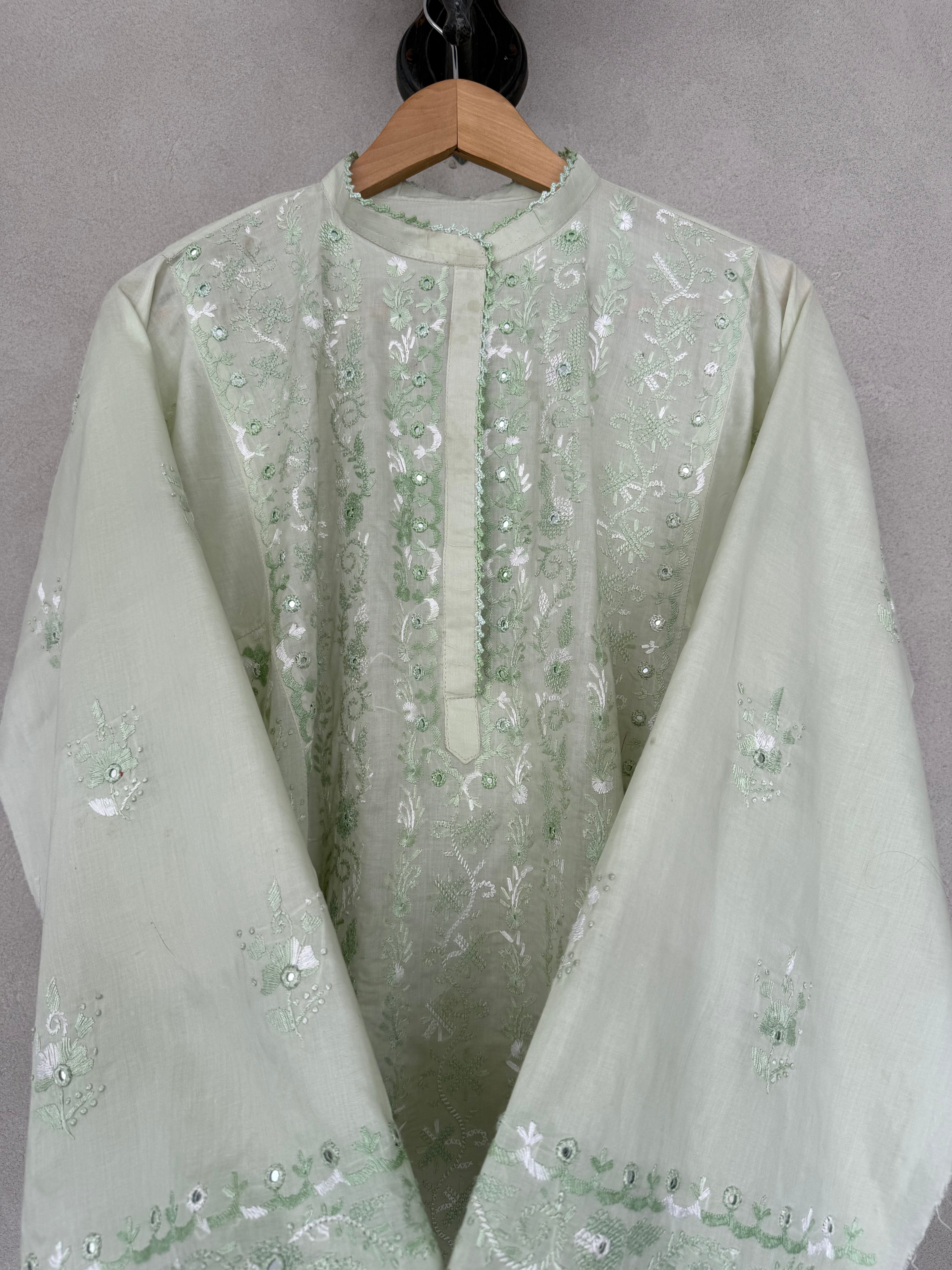 Green hand embroidered kurta