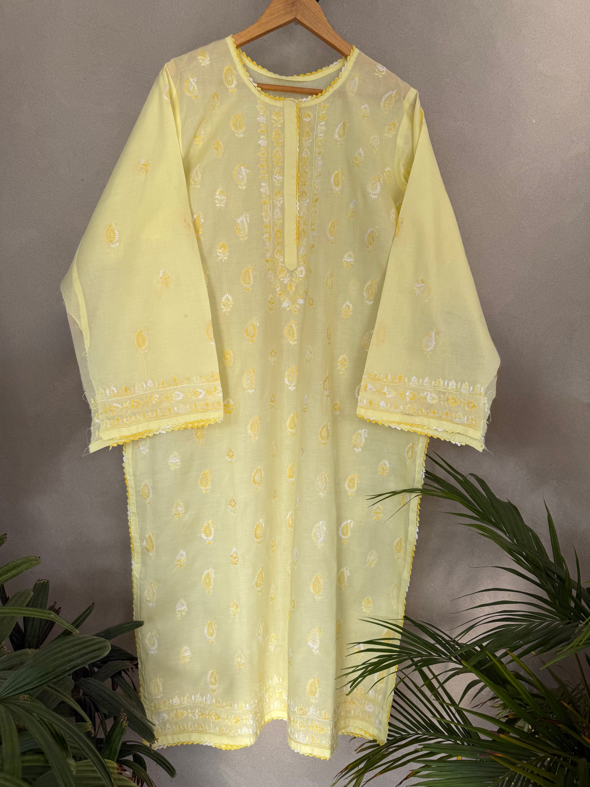 Yellow on yellow kashmiri embroidery