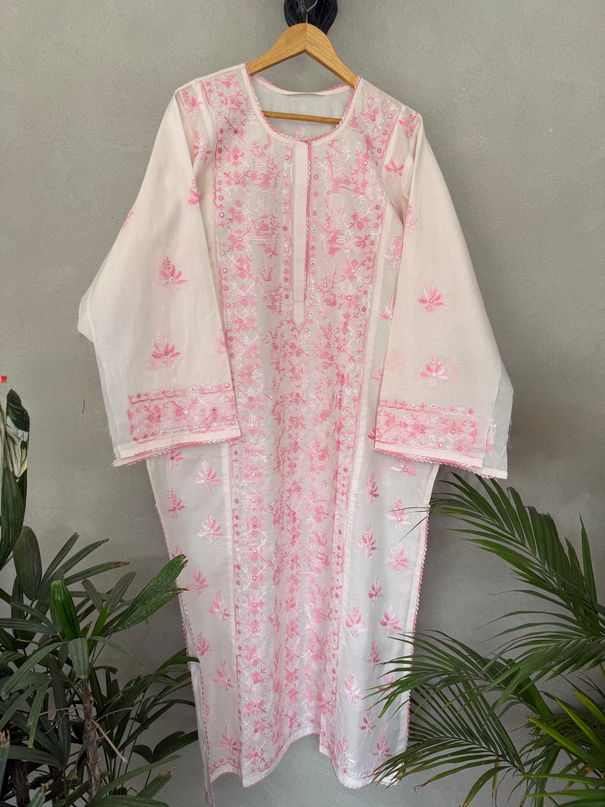 Pink on pink hand embroidered kurta