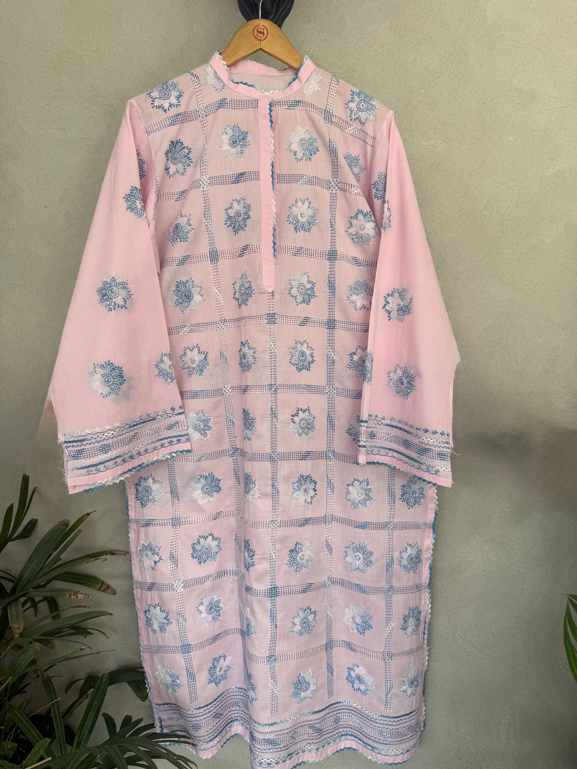 Pink and Blue Tarkashi Kurta
