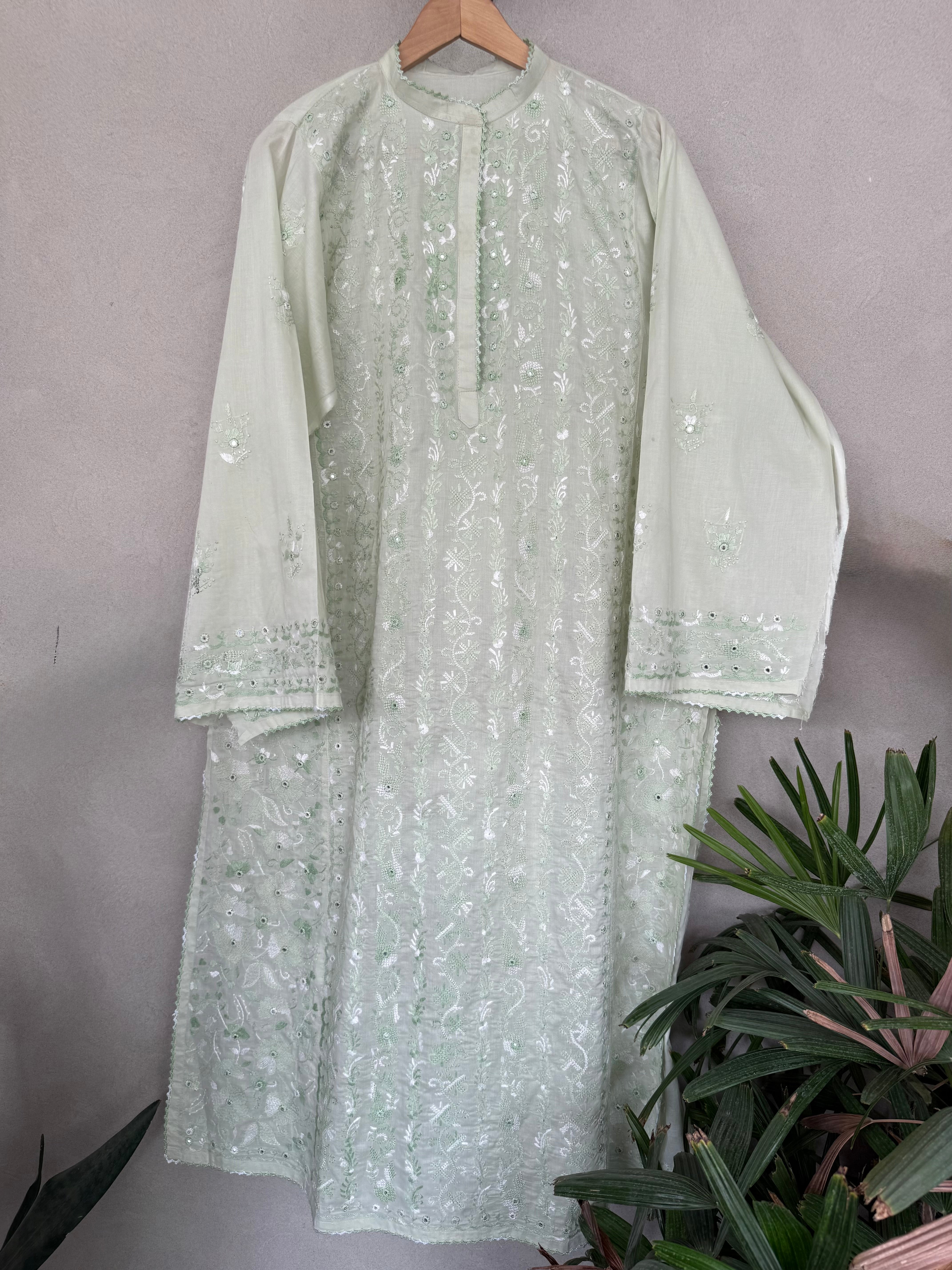 Green hand embroidered kurta