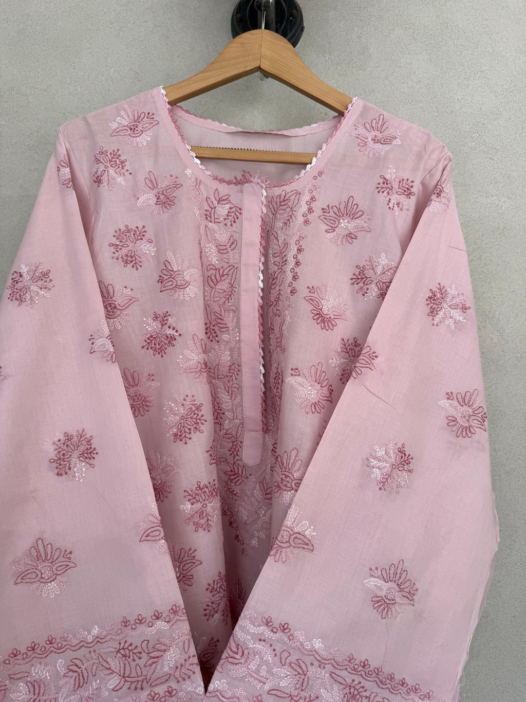 Pink and Mauve hand embroidered kurta
