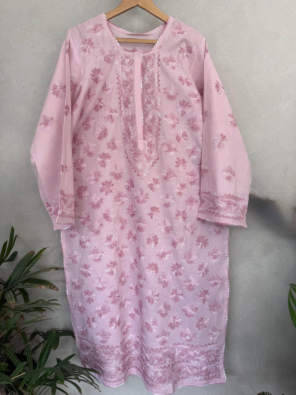 Pink and Mauve hand embroidered kurta