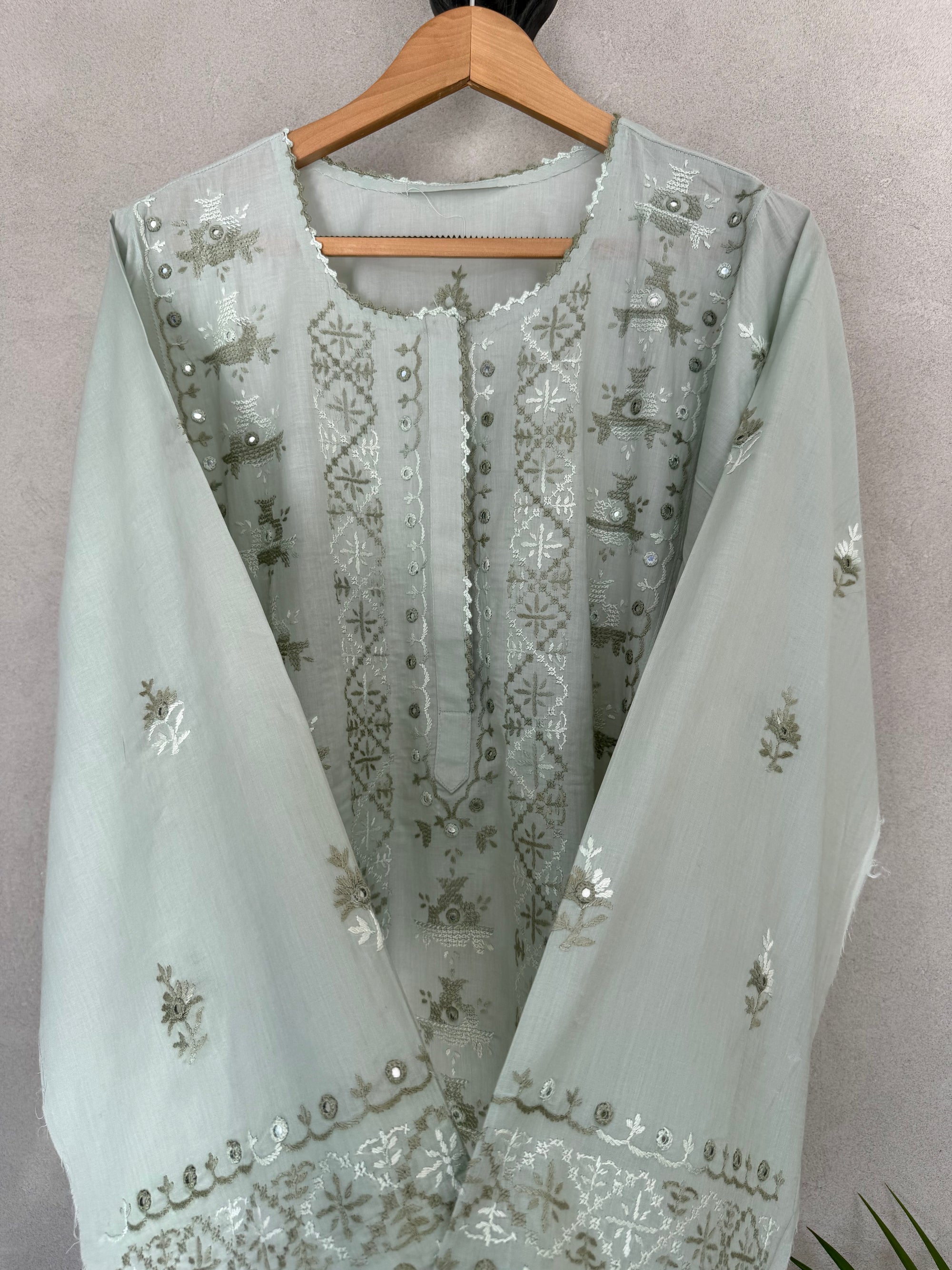 Sage green embroidered kurta