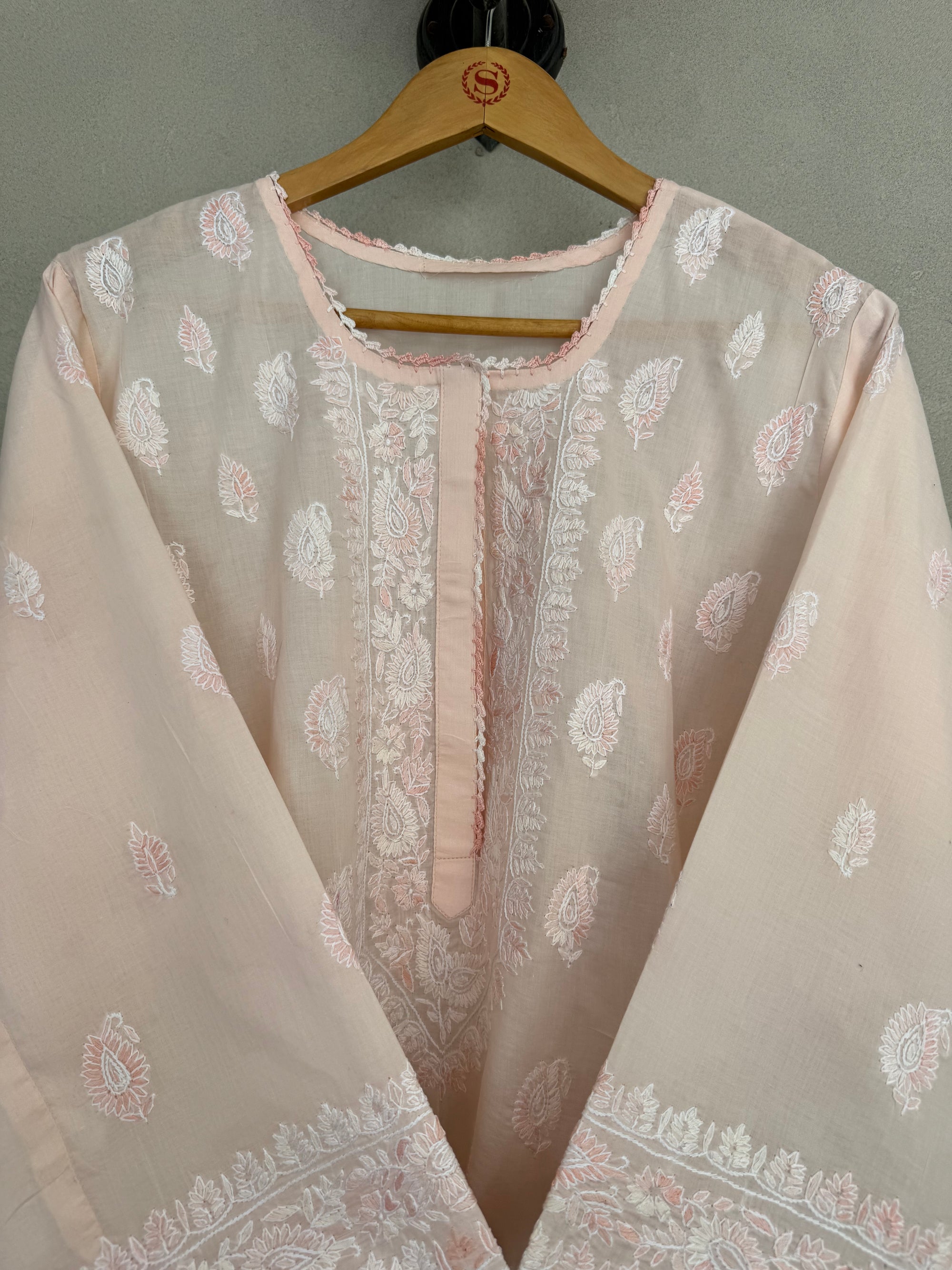 Peach and white Kashmiri Embroidery