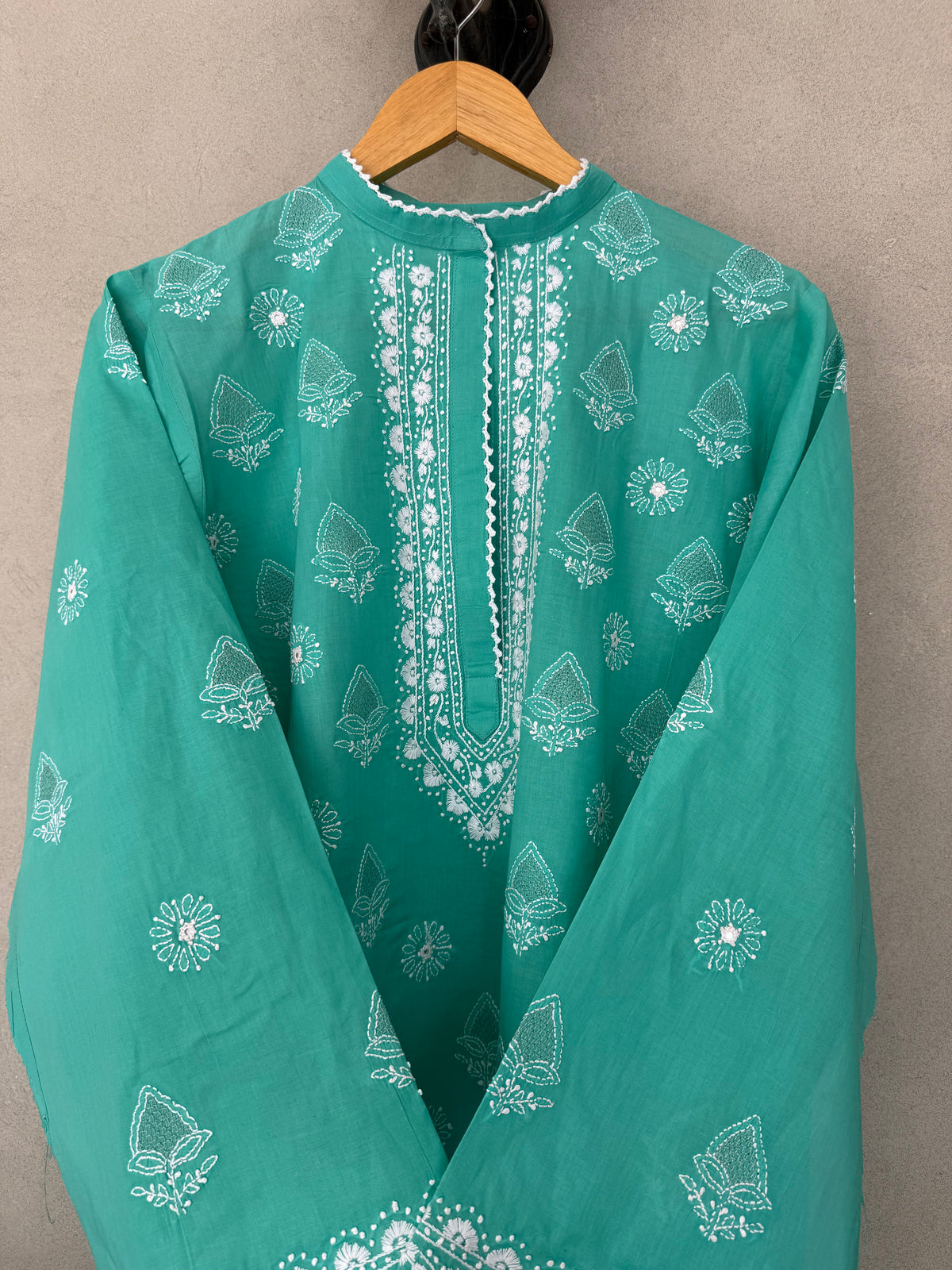 Sea green & hand embroidered kurta
