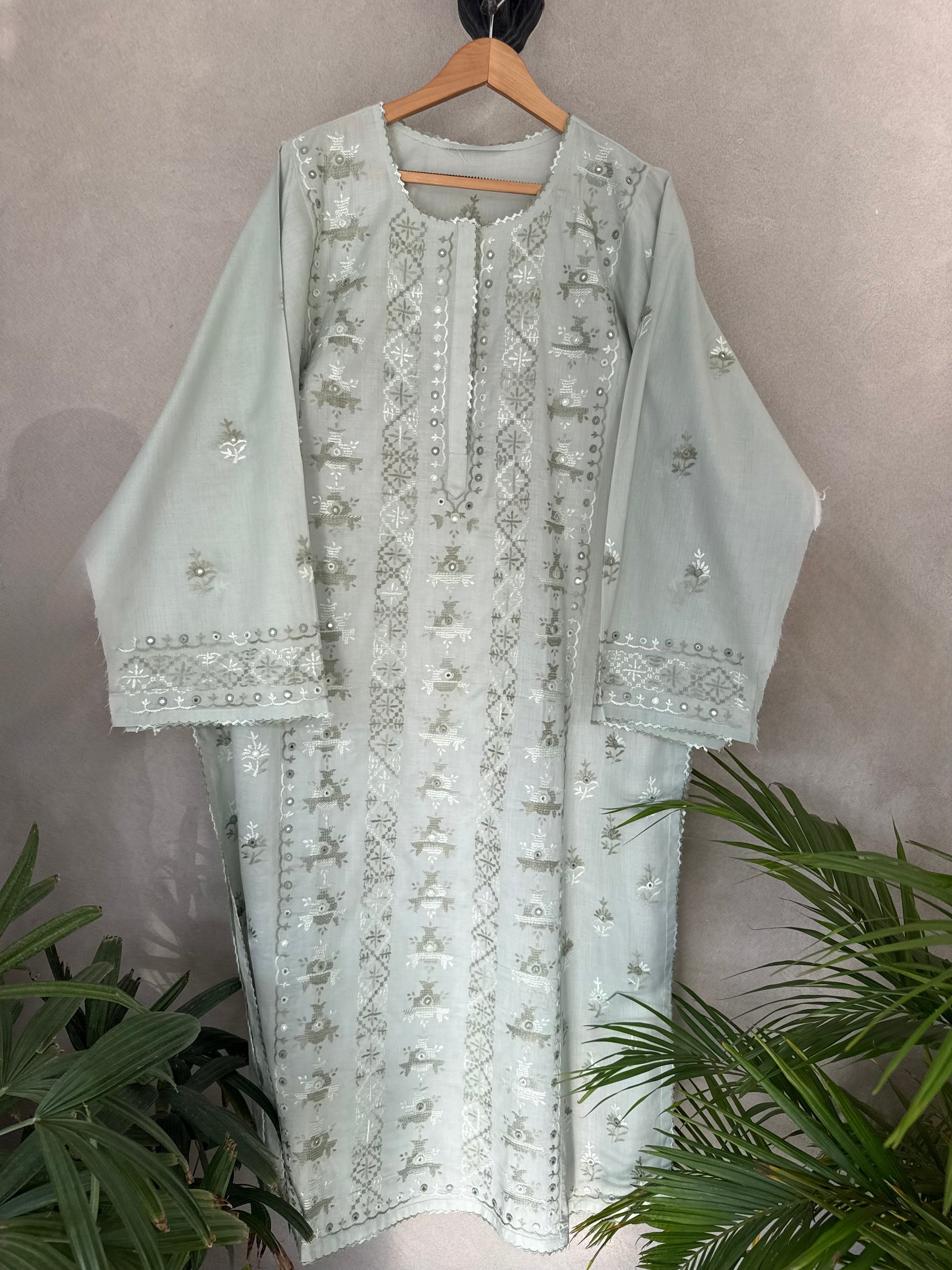 Sage green embroidered kurta