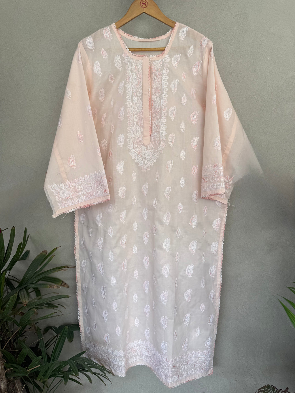 Peach and white Kashmiri Embroidery