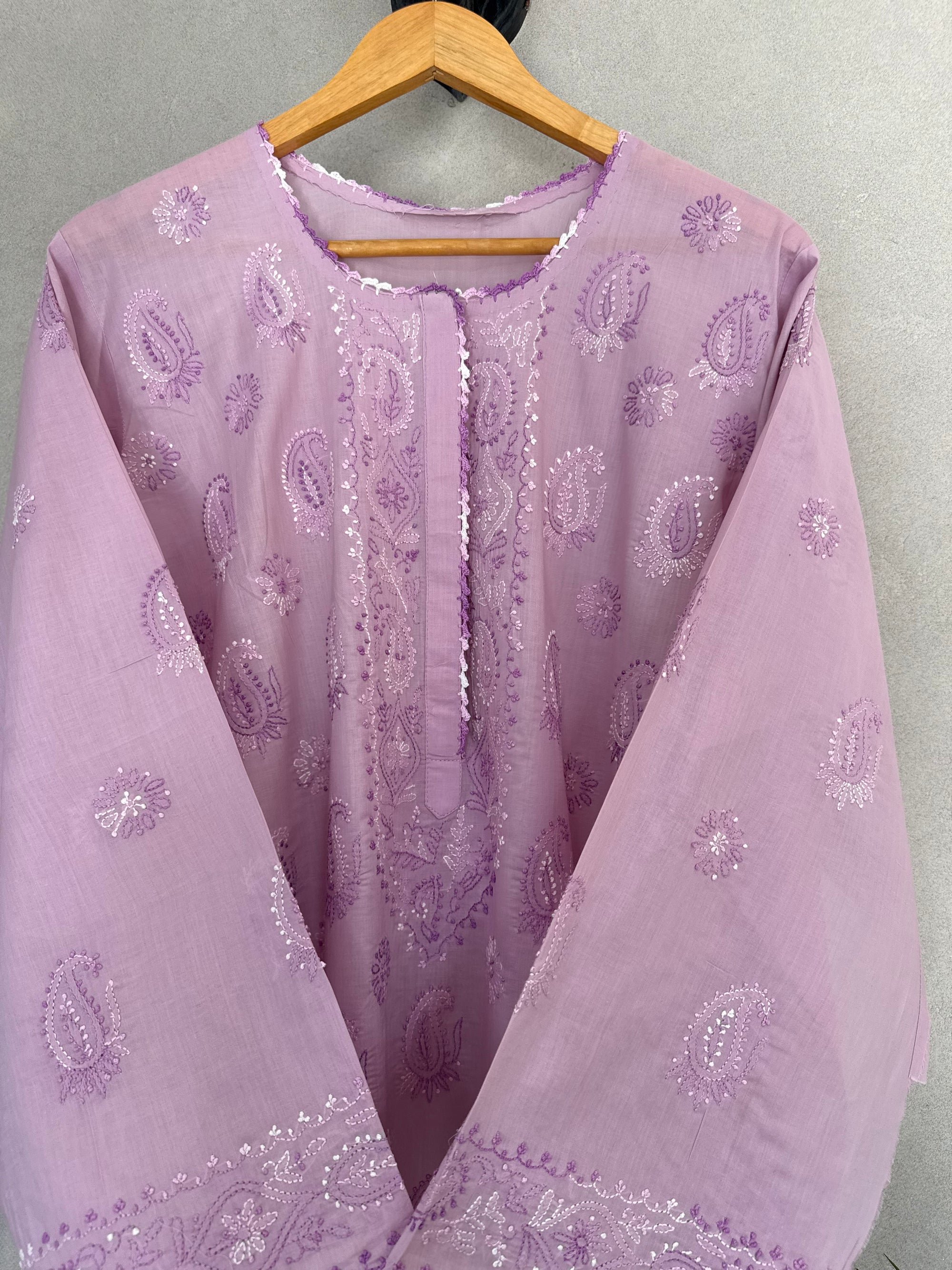 Lilac hand embroidered kurta