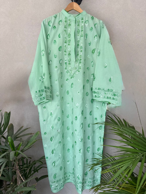 Green and white kashmiri embroidery