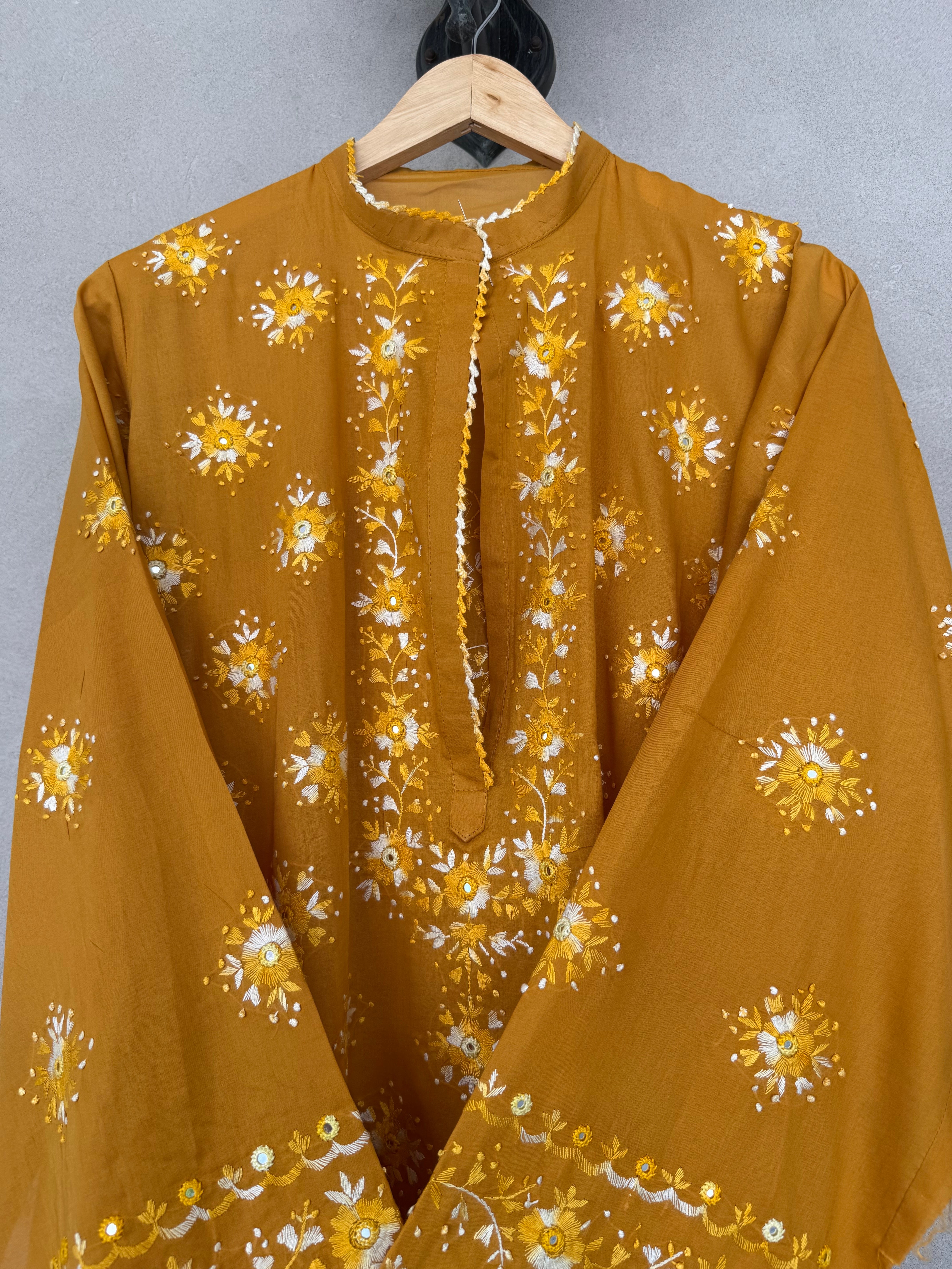 Mustard hand embroidered kurta