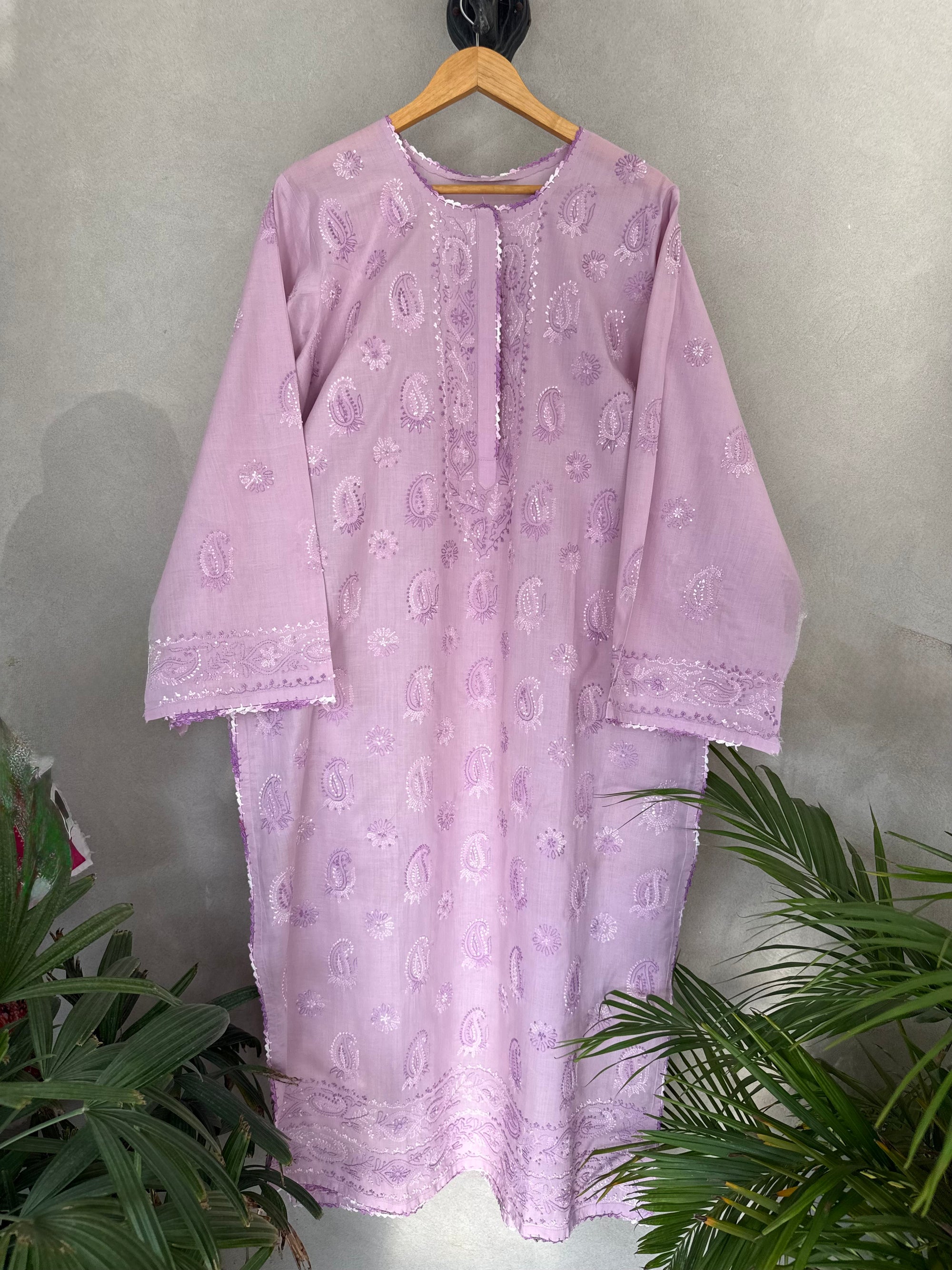 Lilac hand embroidered kurta
