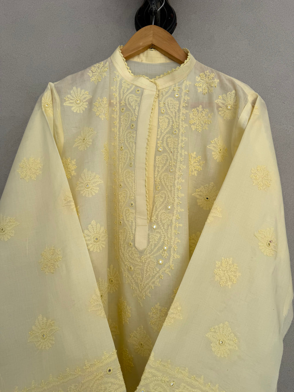 Butter yellow hand embroidered kurta