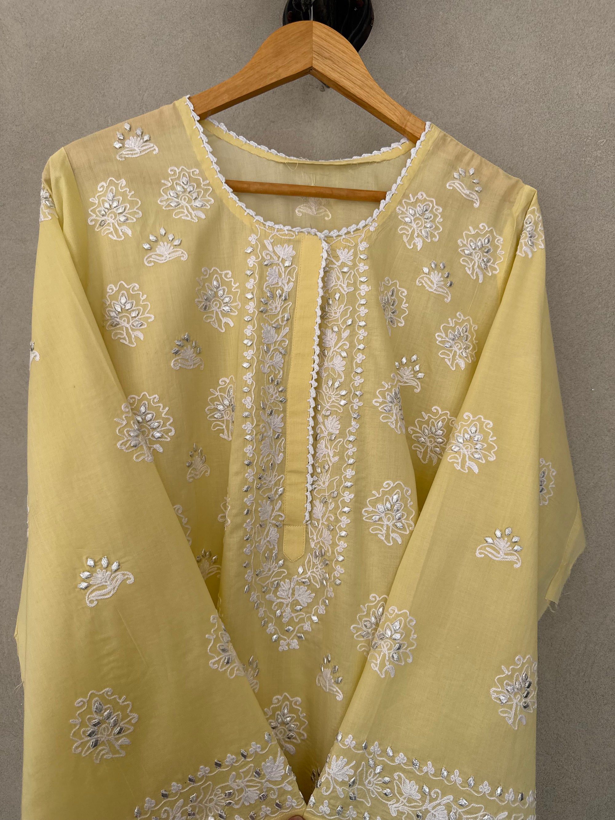 Yellow gota hand embroidered kurta