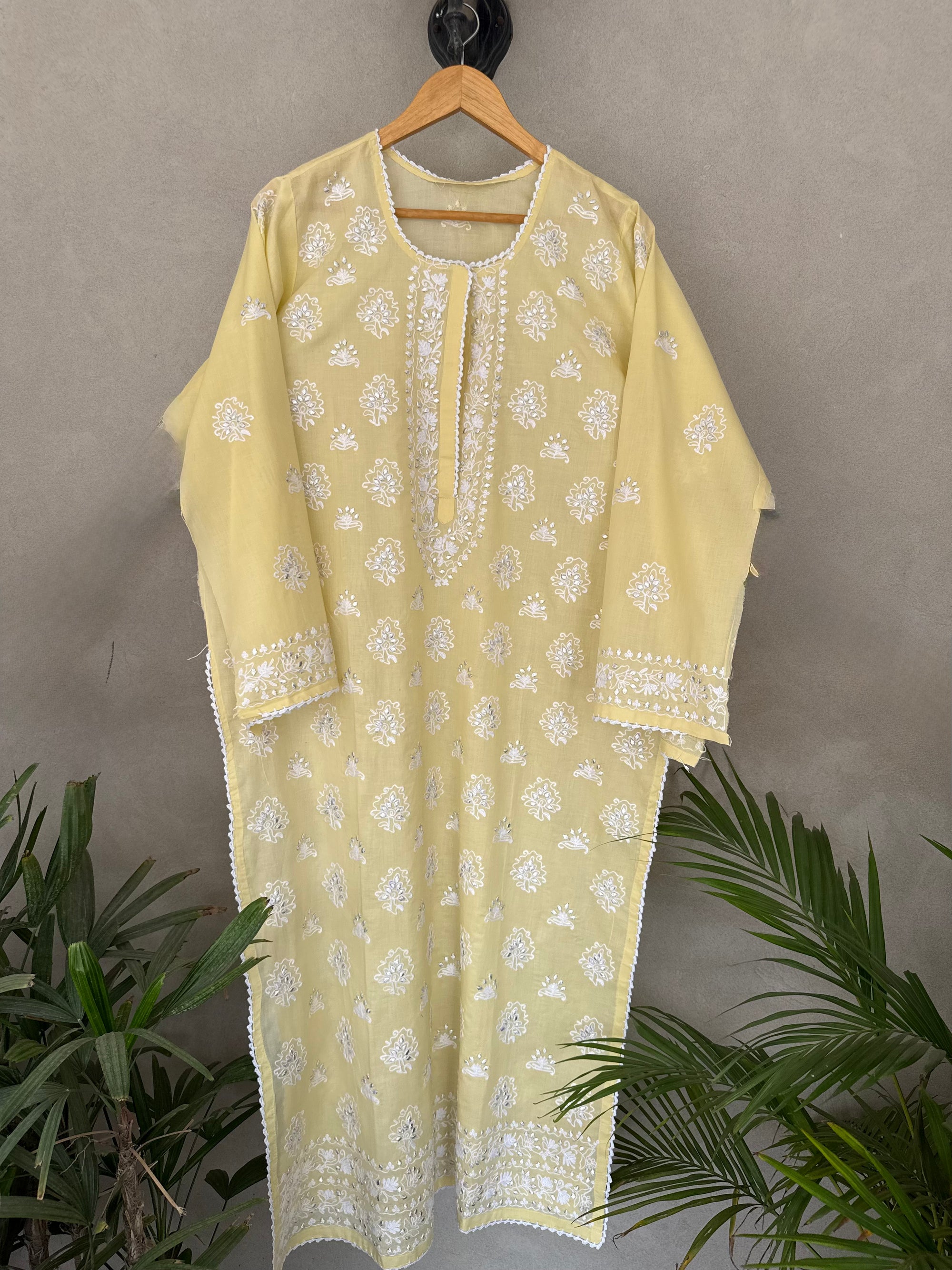 Yellow gota hand embroidered kurta