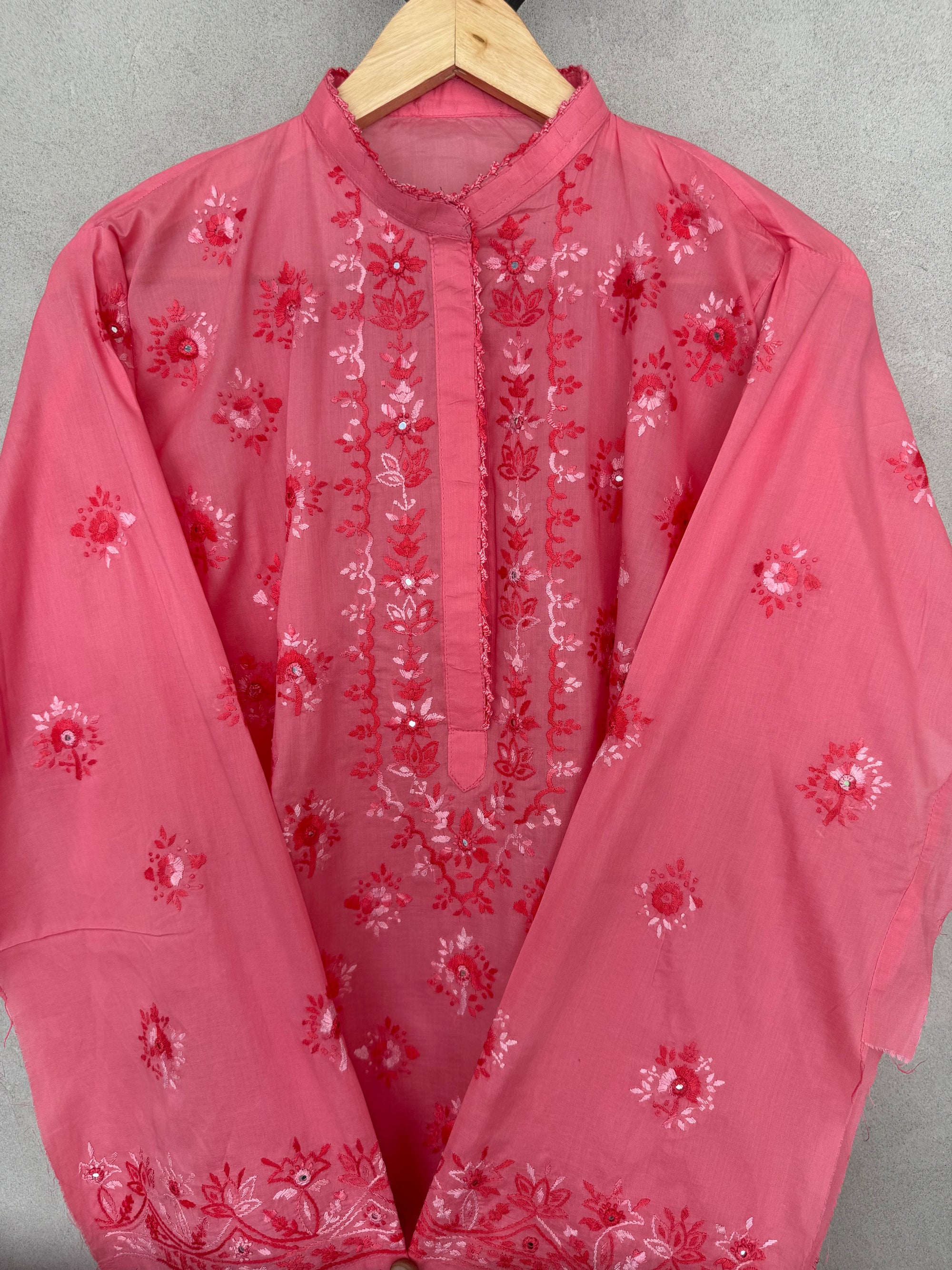 Coral hand embroidered kurta