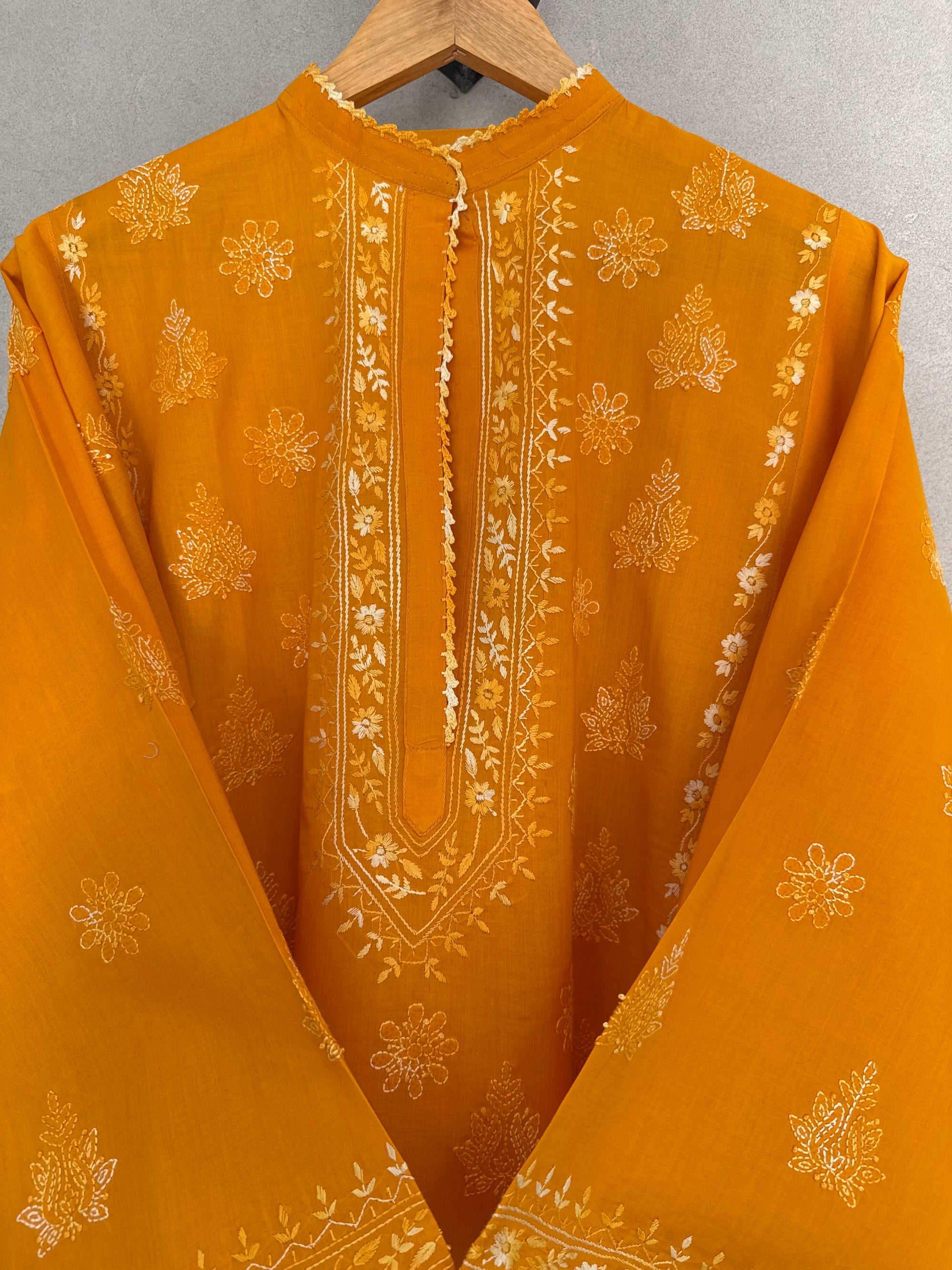 Mustard orange hand embroidered kurta