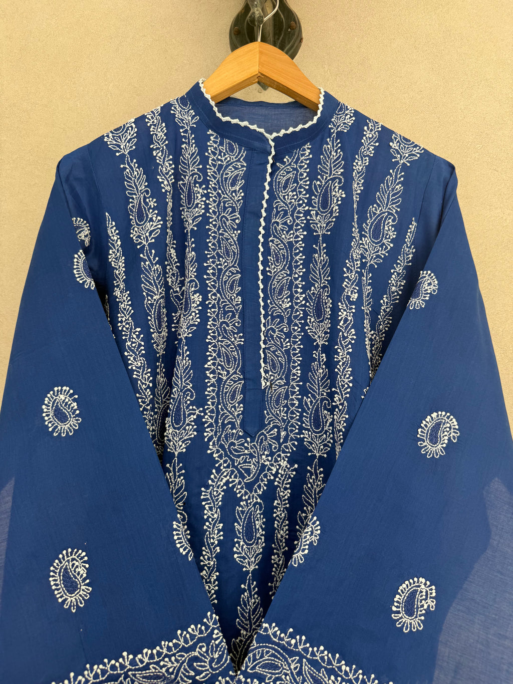 Blue and White hand embroidered kurta