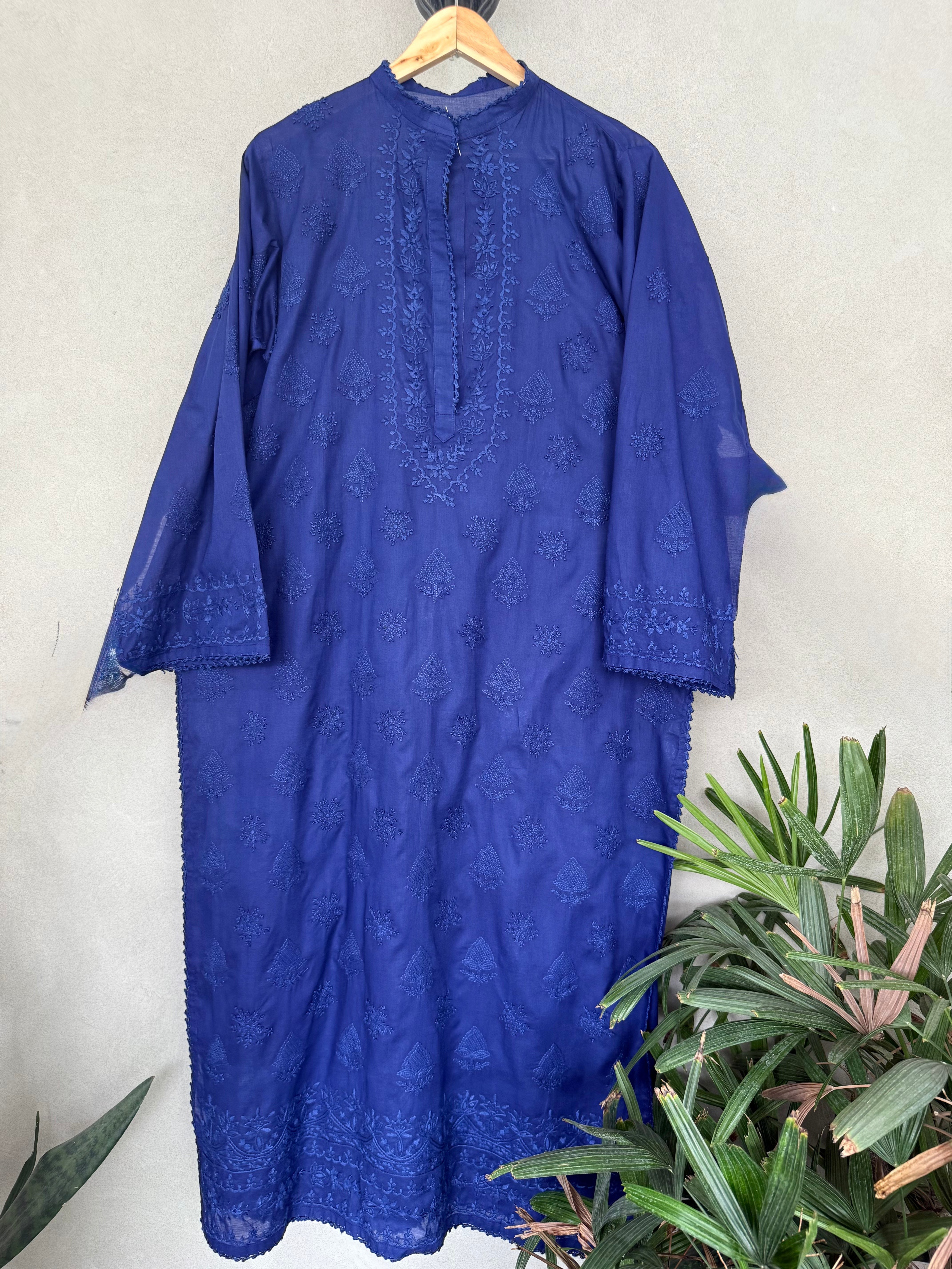 Royal blue hand embroidered kurta