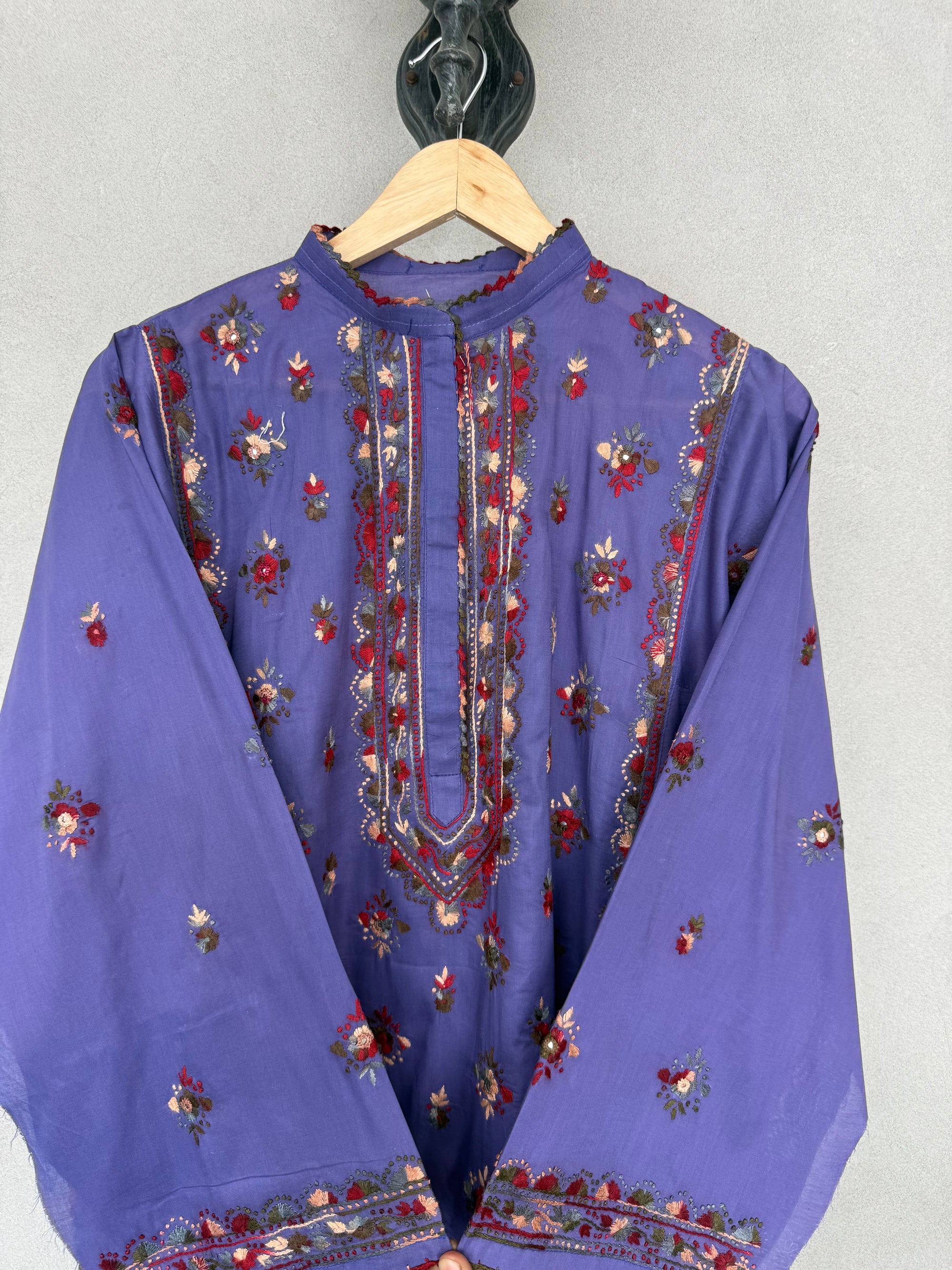 Mauve with multi coloured embroidery