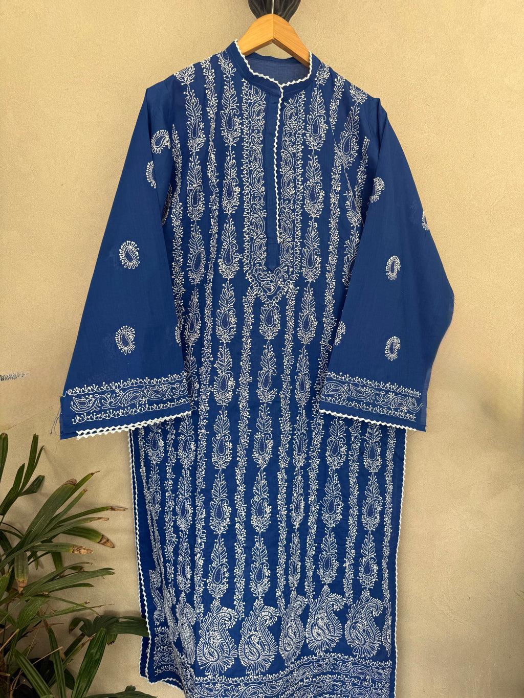 Blue and White hand embroidered kurta