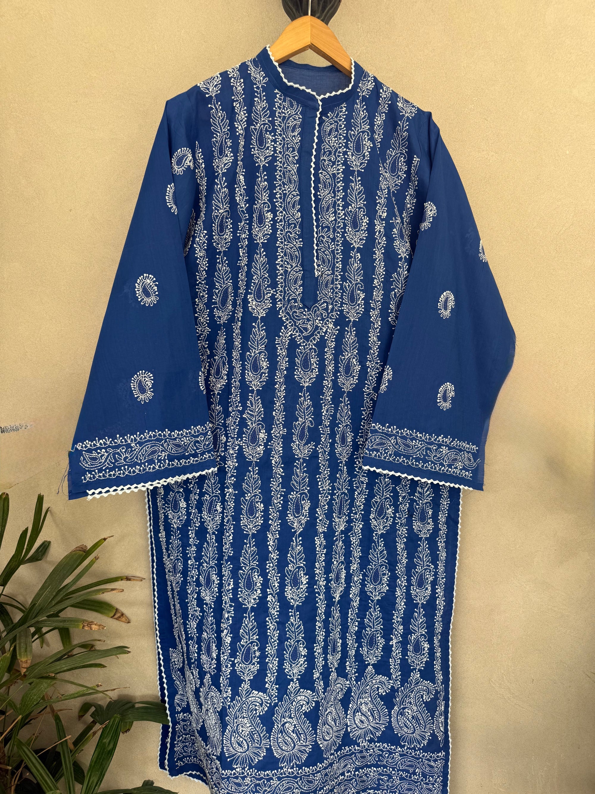 Blue and White hand embroidered kurta