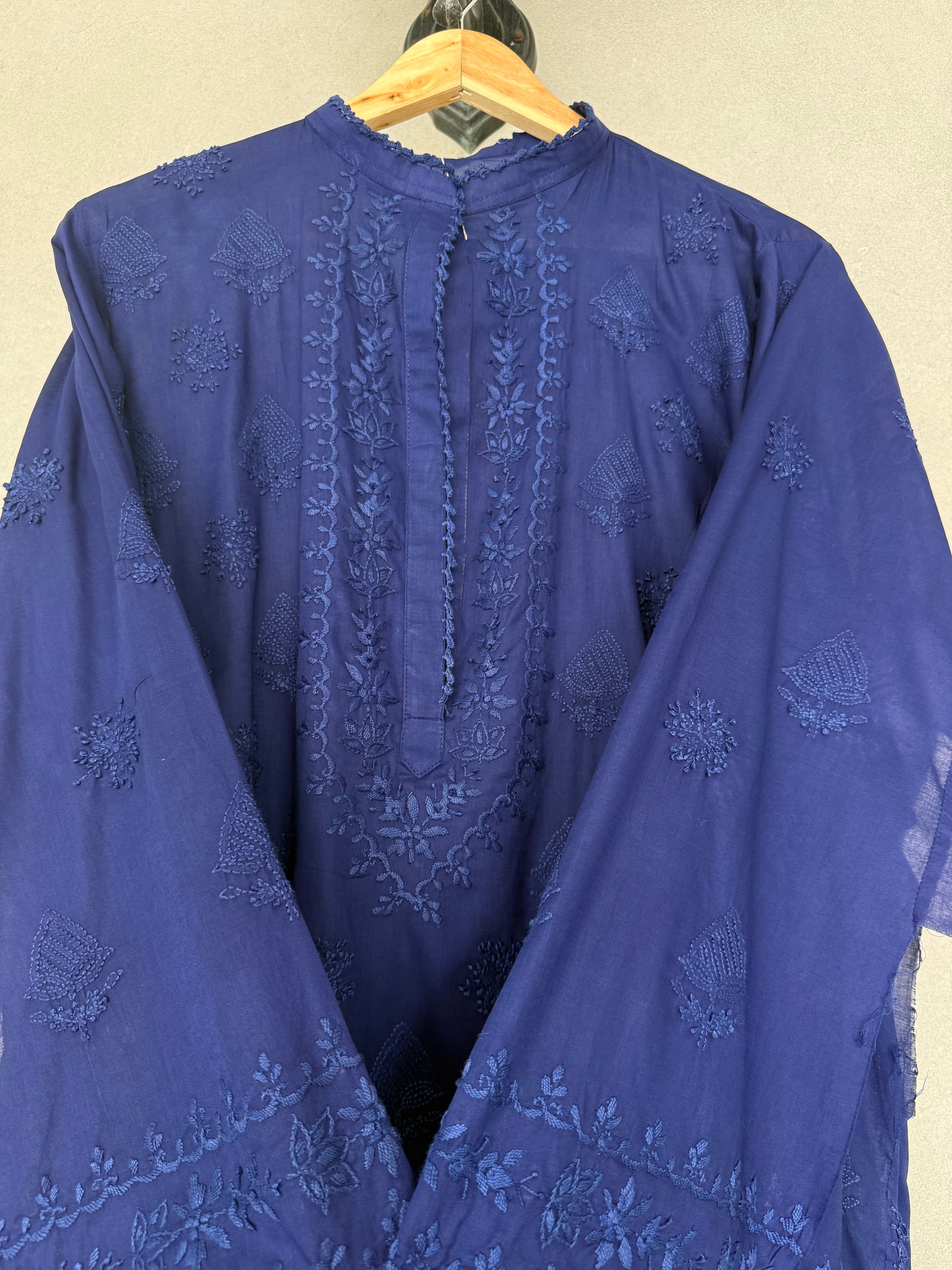Royal blue hand embroidered kurta