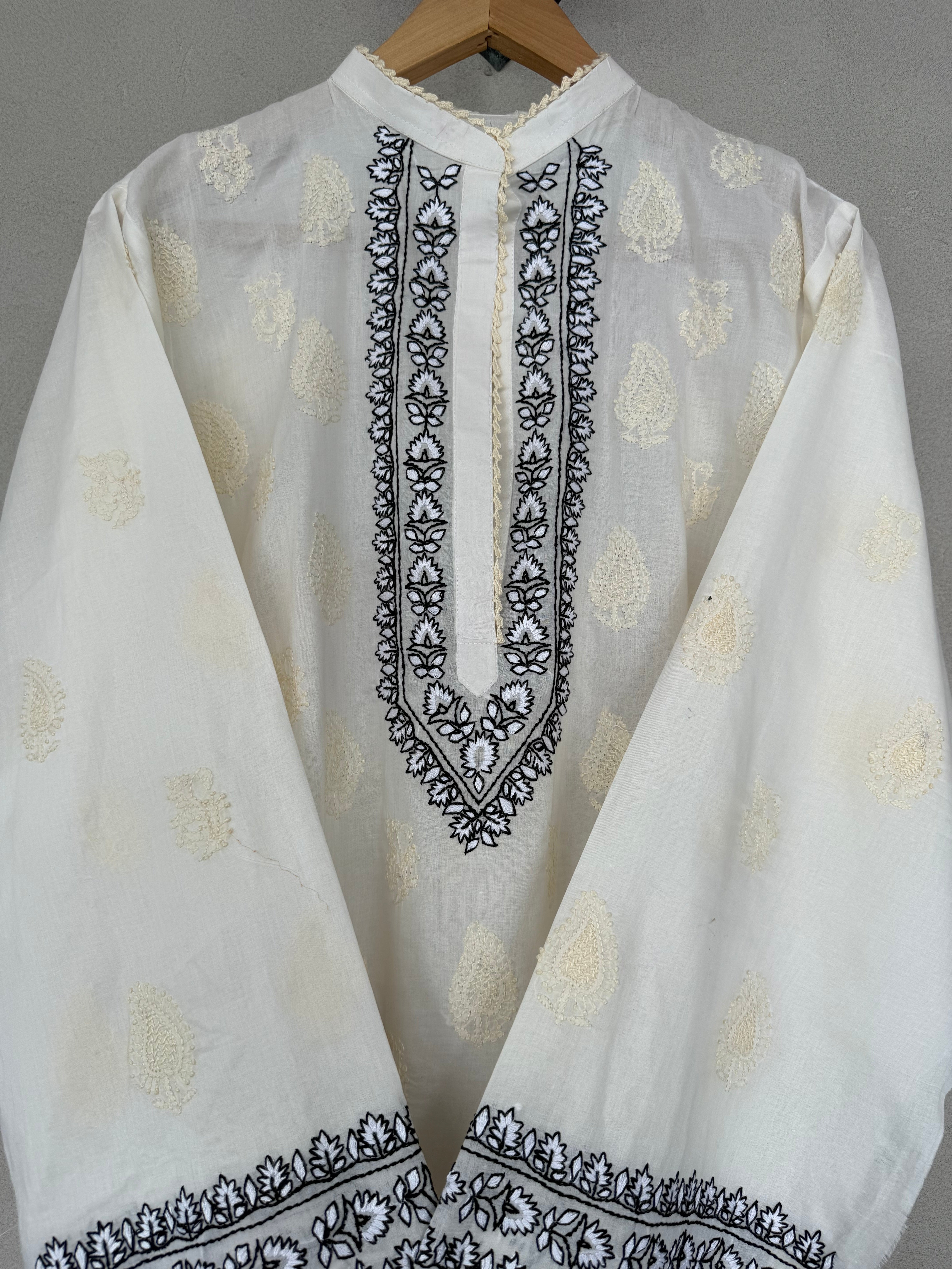 Black and white kashmiri embroidery