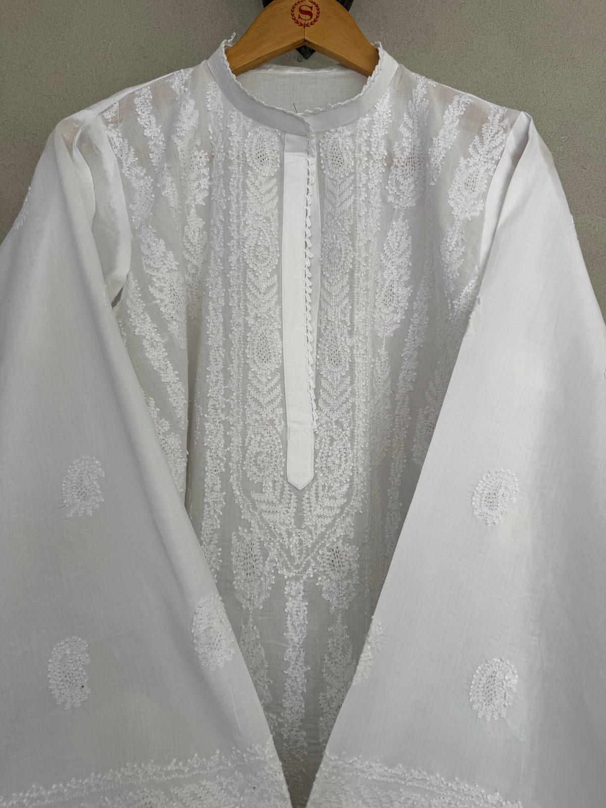 White hand embroidered kurta