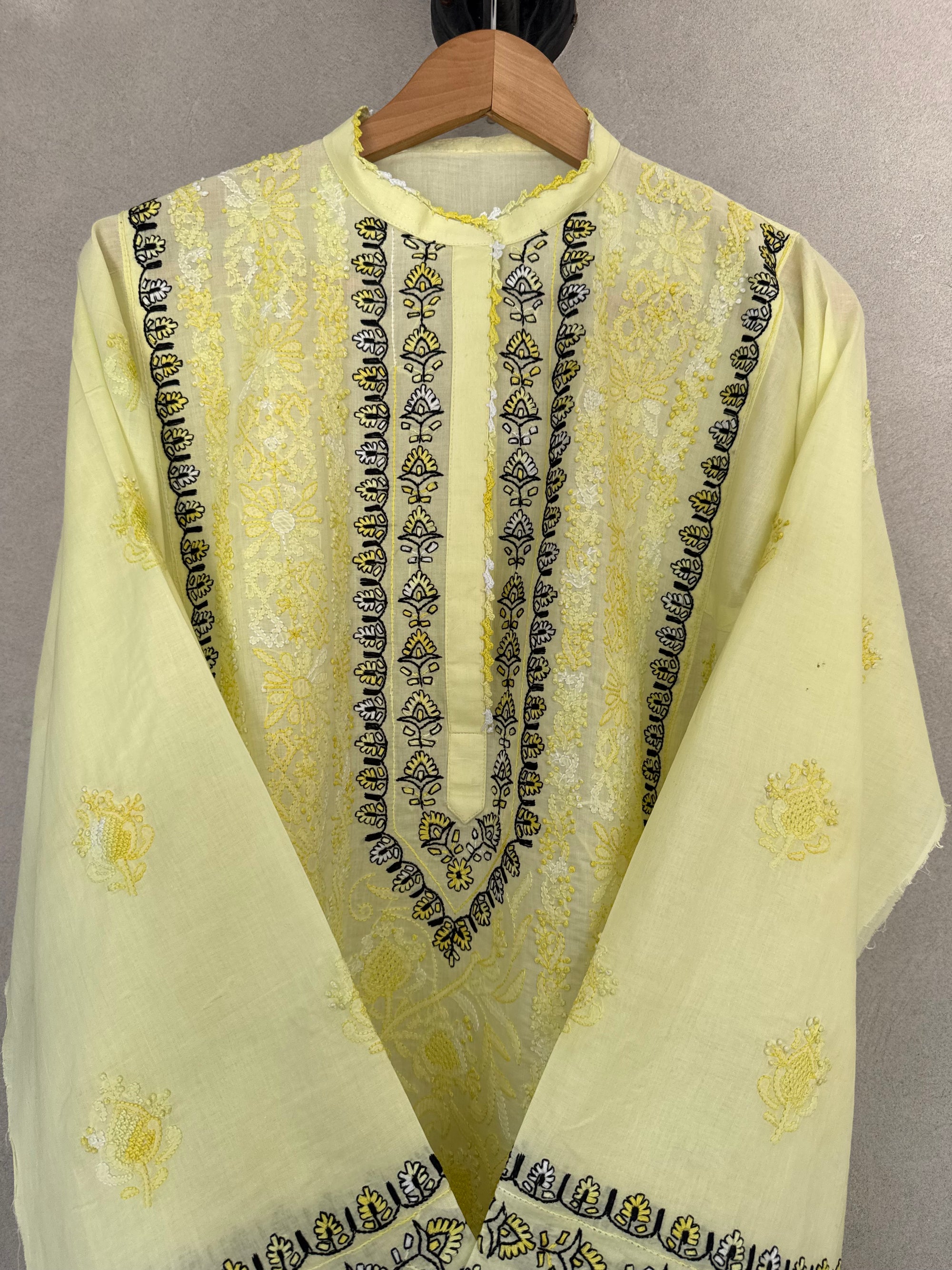 Yellow and black kashmiri embroidery