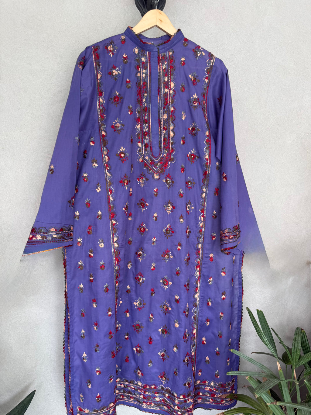 Mauve with multi coloured embroidery