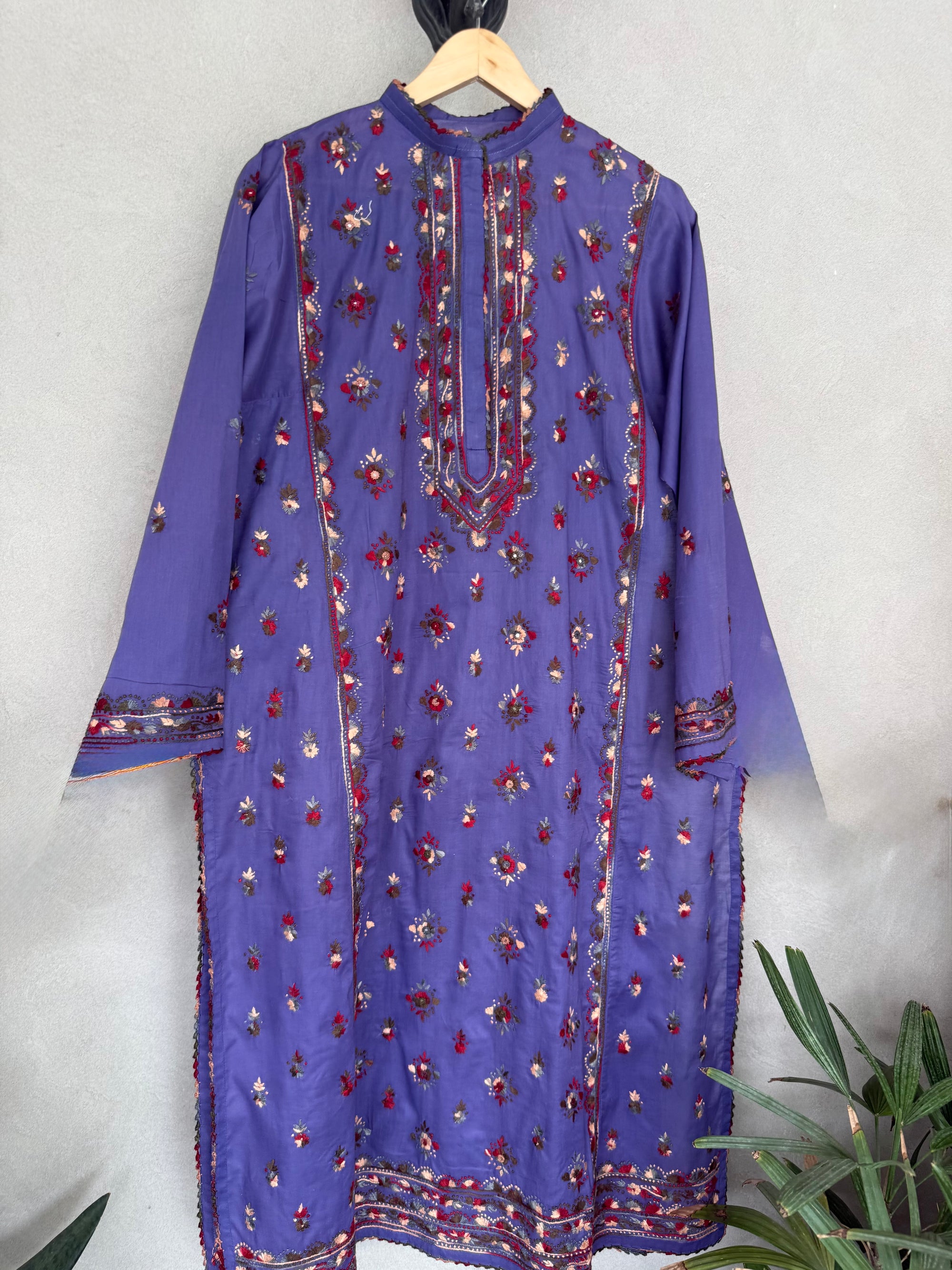 Mauve with multi coloured embroidery