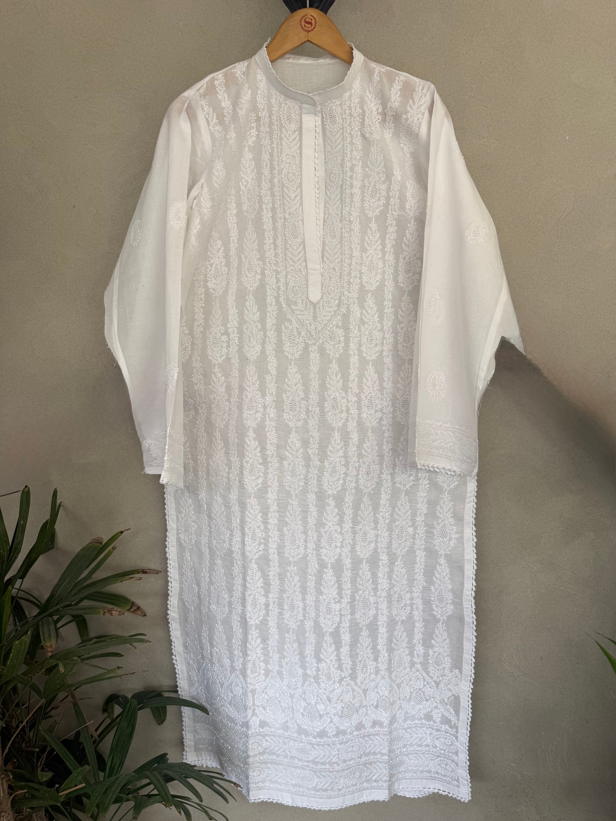 White hand embroidered kurta
