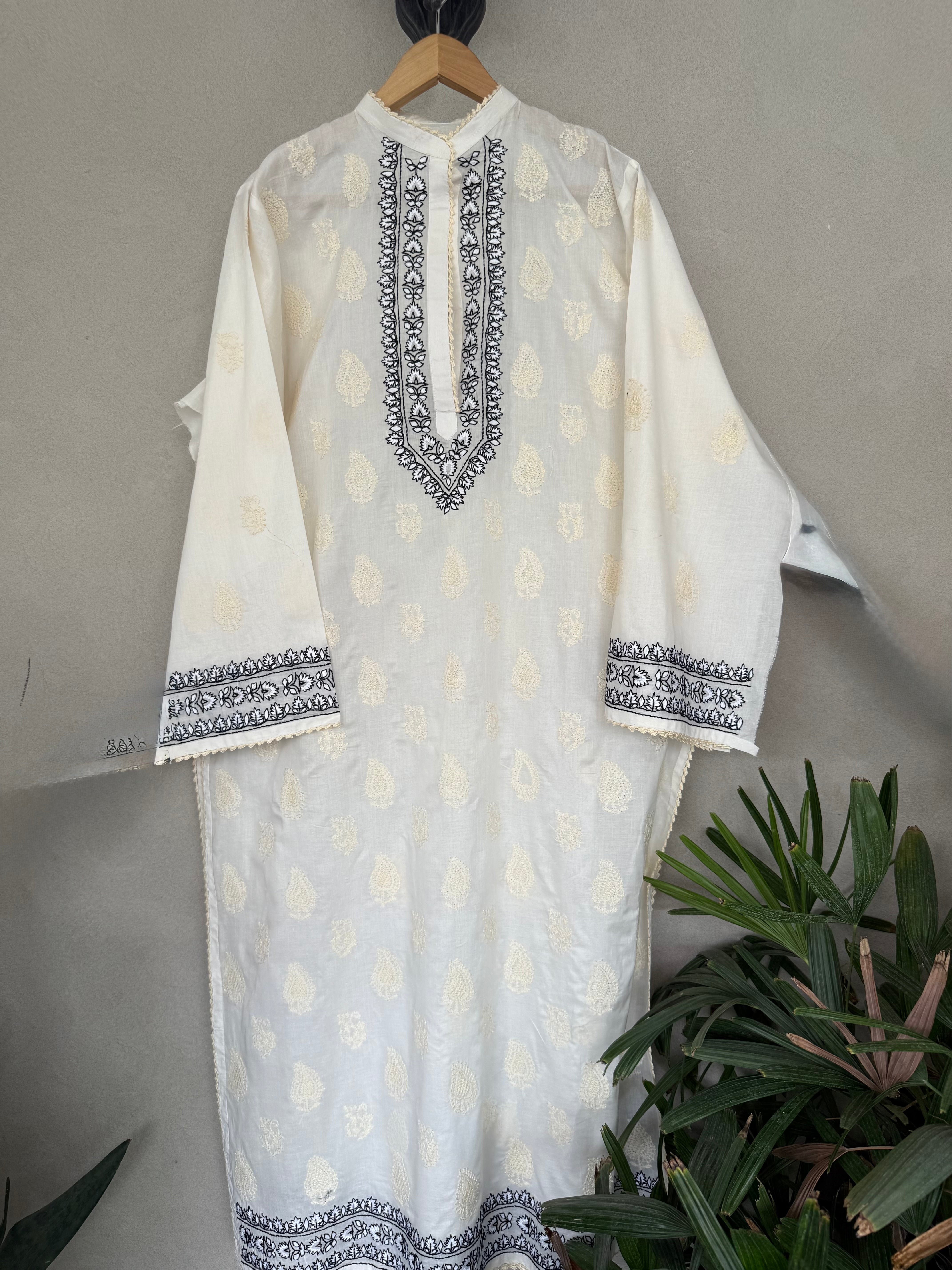 Black and white kashmiri embroidery